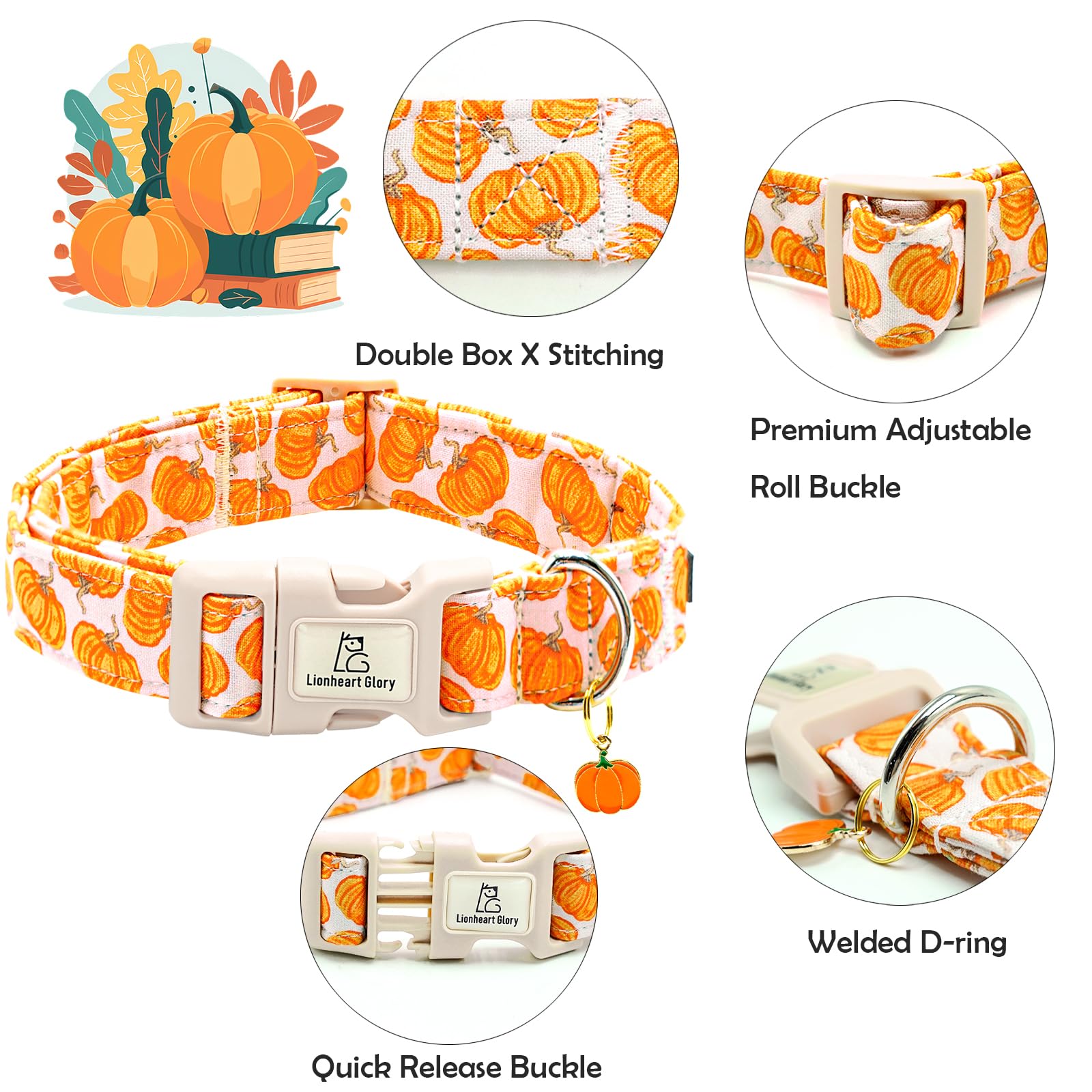 Lionheart Glory Halloween Dog Collars Pumpkin Pink Dog Collars Heavy Duty Adjustable Fall Collar For Small Collar Dogs Female Or