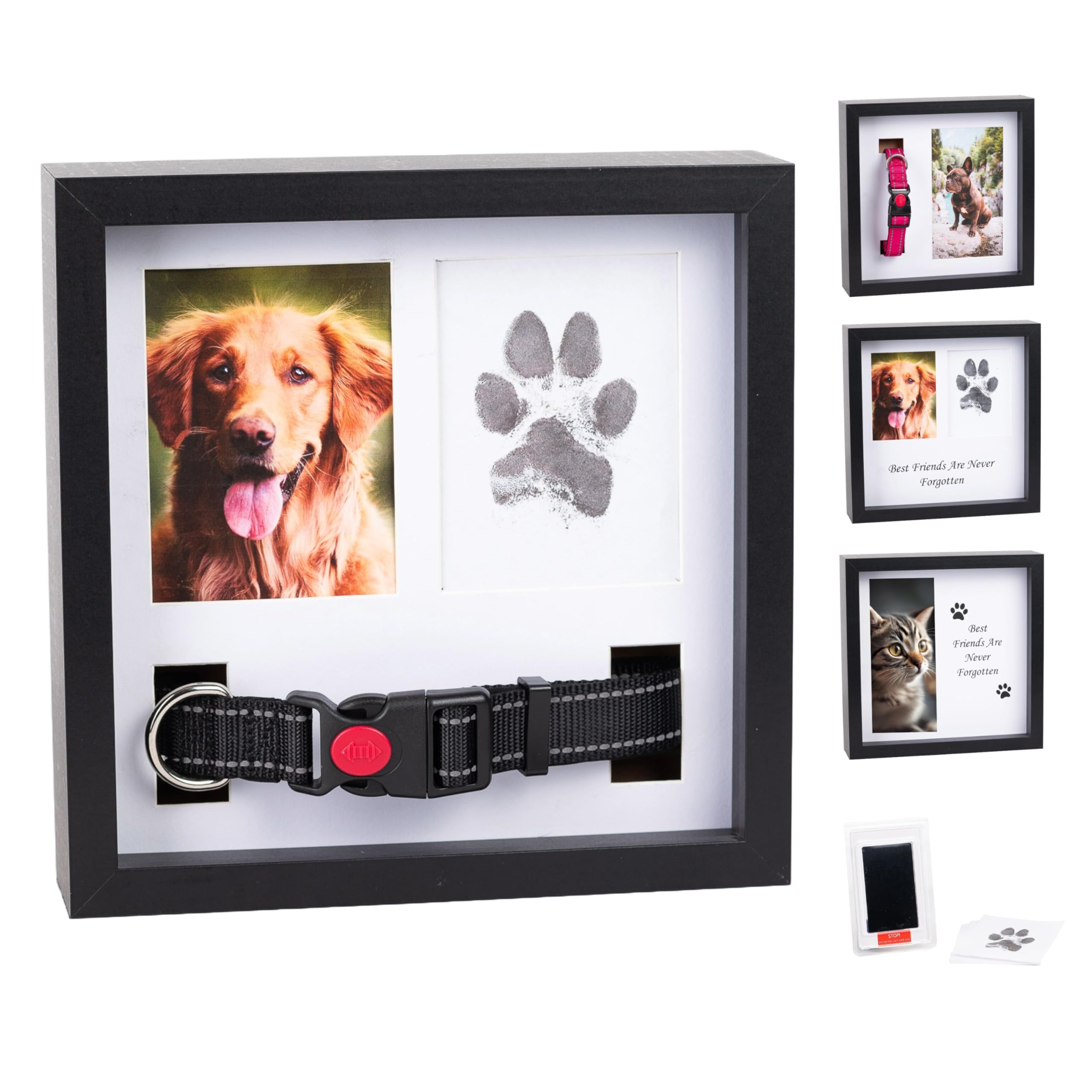 OtterPets Pet Memorial Dog Picture Frame, 4 Customizable Displays, 9x9, Paw Print Kit for Dogs, Pet Memorial Gift for Dogs, Loss