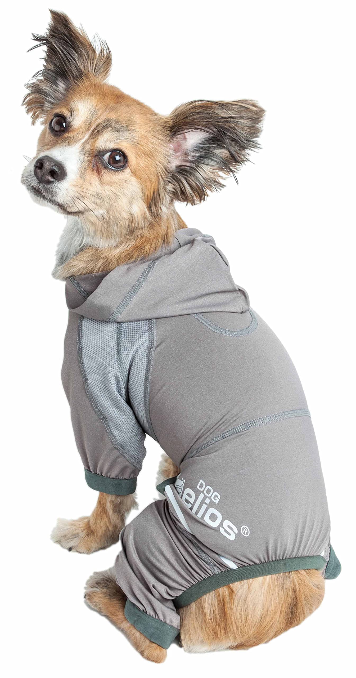 Dog Helios ?'Namastail' Lightweight 4-Way Stretch Breathable Full Bodied Performance Yoga Dog Hoodie Tracksuit, Small, Grey