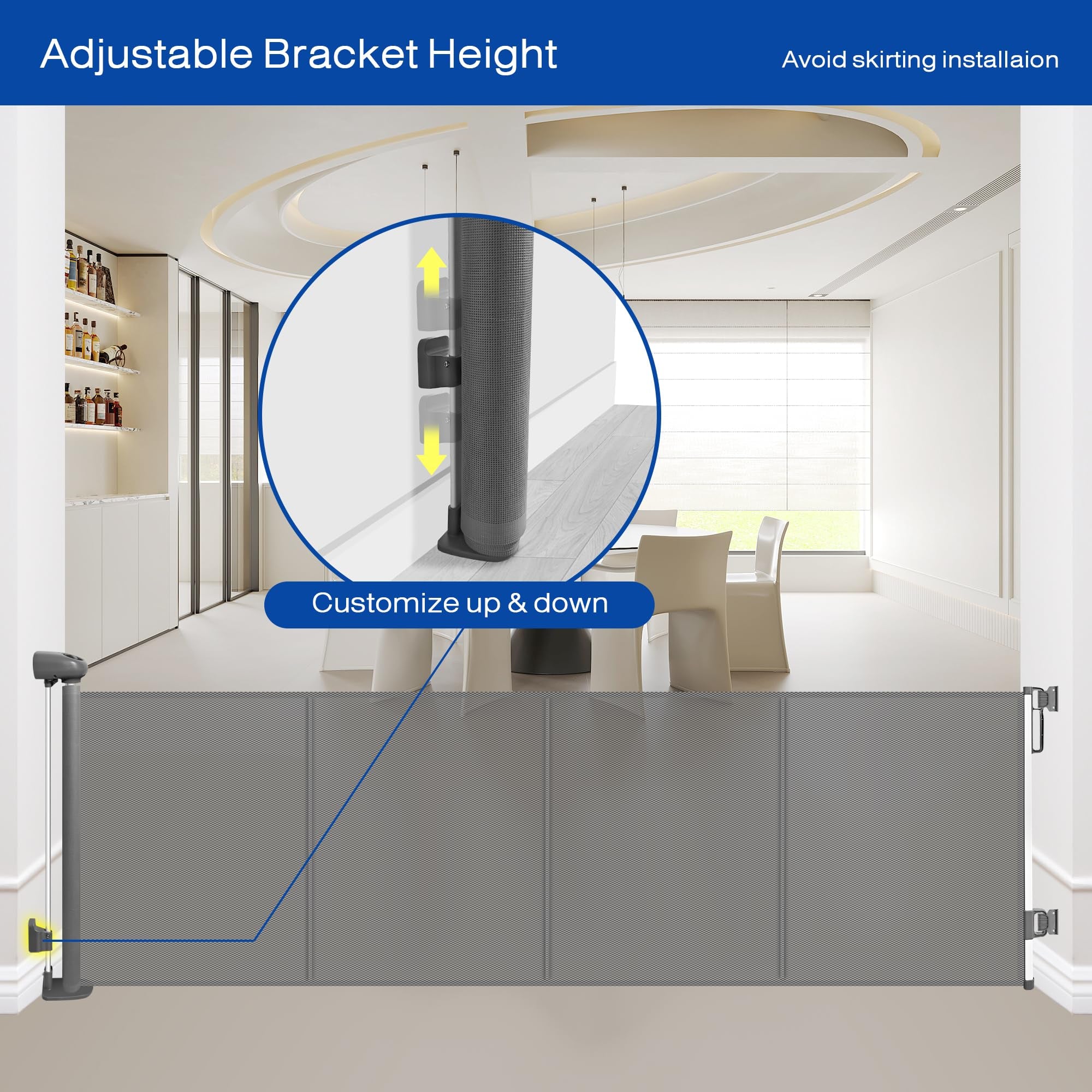 157 Extra Wide Retractable Baby Gates, Mesh Pets Dog Gates with Support Rods for Indoor Stair, Extra Long Retractable Safety Kid
