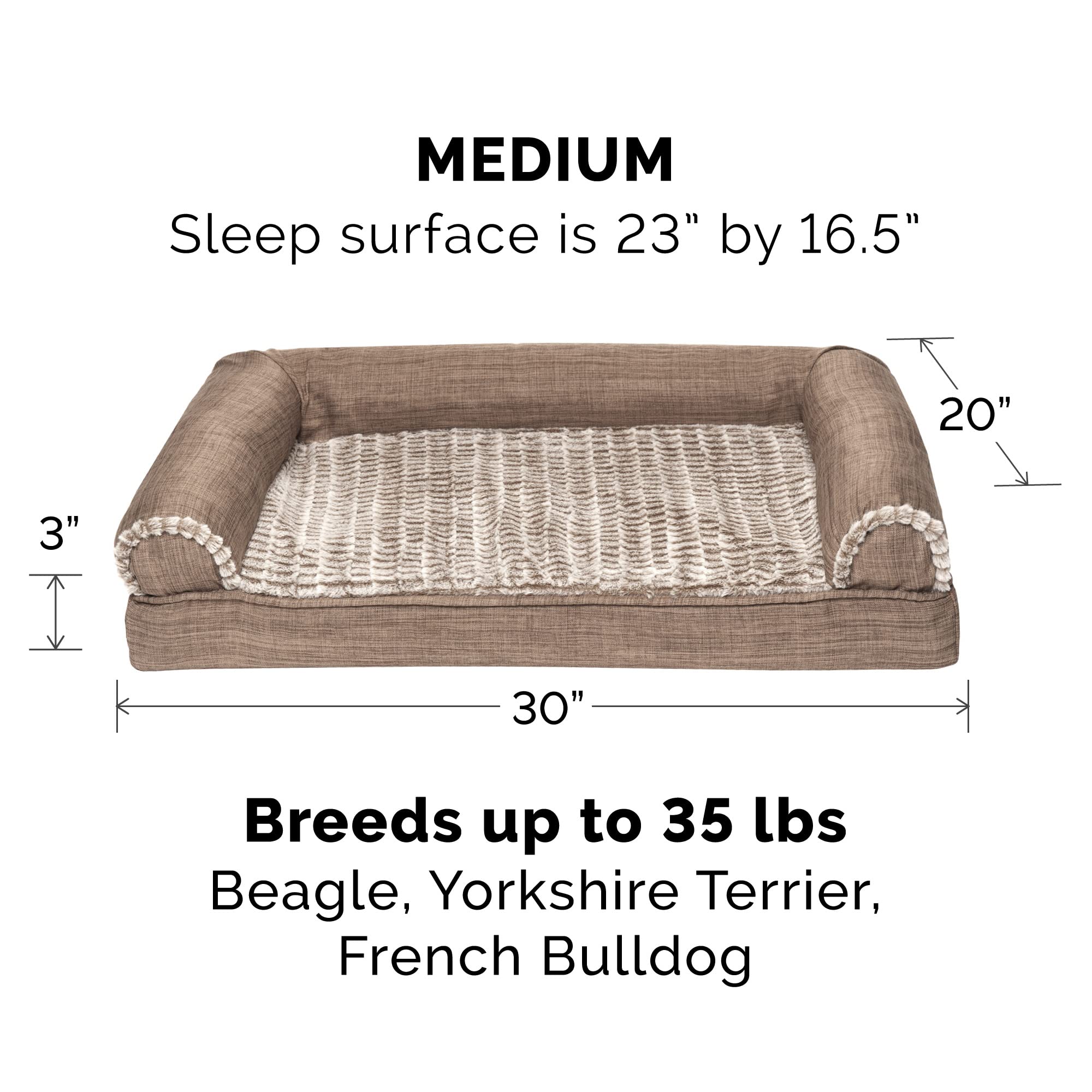 Furhaven Cooling Gel Dog Bed for Medium/Small Dogs w/ Removable Bolsters & Washable Cover, For Dogs Up to 35 lbs - Luxe Faux Fur
