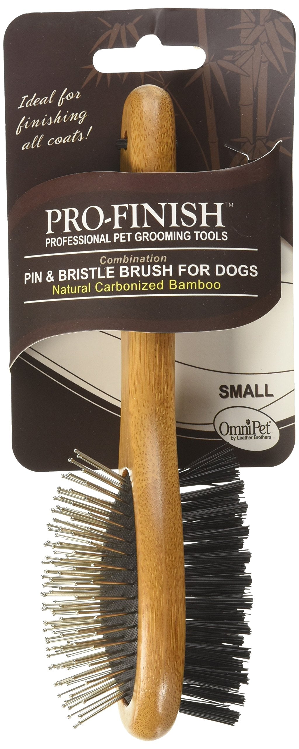 Omnipet Pro-Finish Bristle And Pin Grooming Brush Combination With Carbonized Bamboo Handle, Small, 7.5'