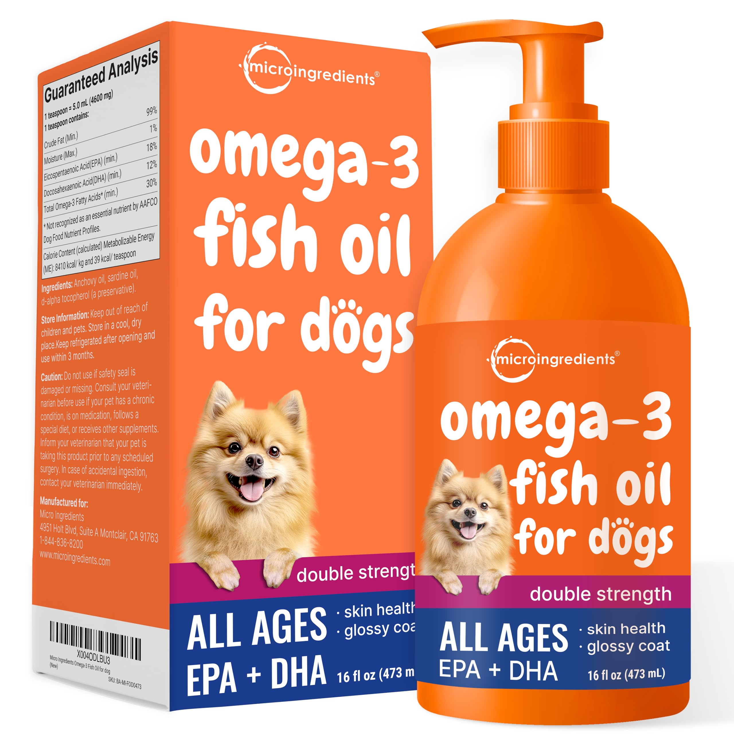 Micro Ingredients Omega-3 Fish Oil for Dogs & Cats, 16 fl oz | Supports Healthy Skin & Shiny Coats* | Liquid EPA & DHA Formula |