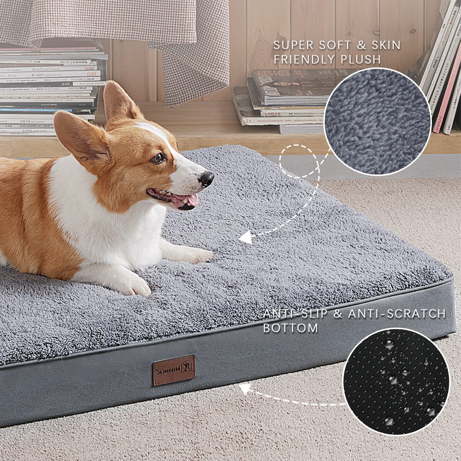 Mihikk Waterproof Dog Beds For Small Dogs Orthopedic Dog Beds For Crate With Removable Washable Cover Egg-Crate Foam Pet Pad Mat
