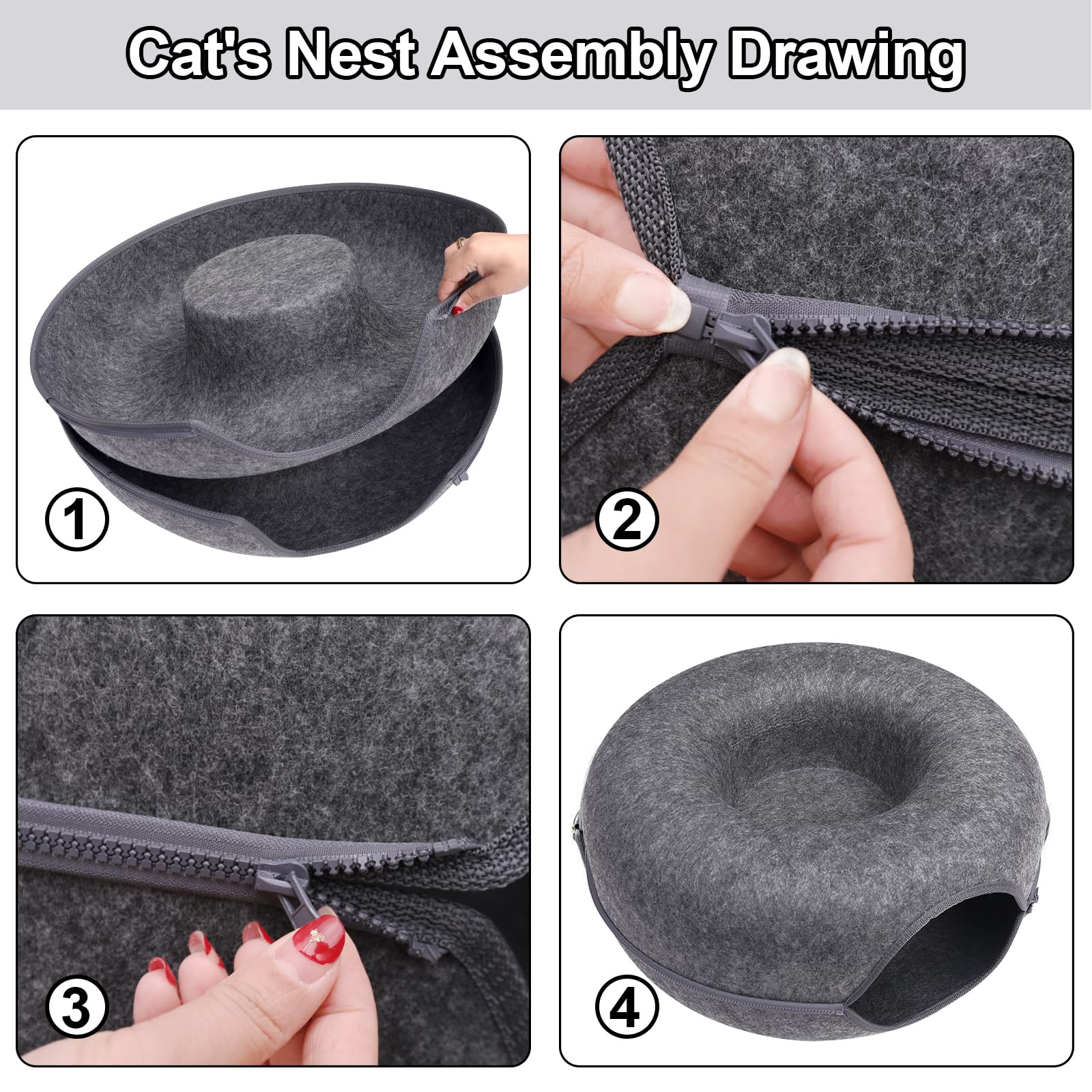Bininl Cat Tunnel,Peekaboo Cave Bed for Indoor Cats,Donut Tunnel for Pet Cat House,Detachable Round Felt & Washable Interior Pla