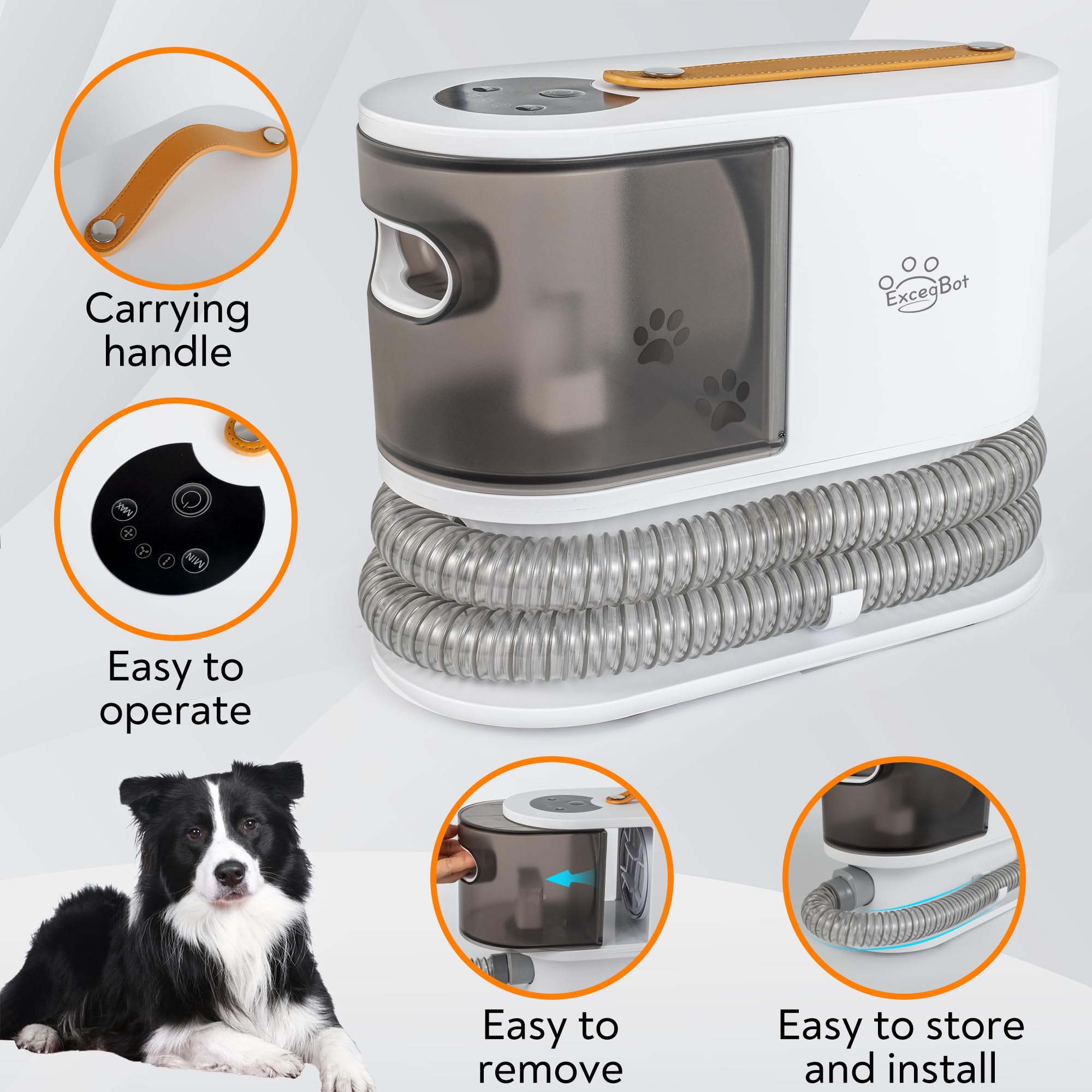 ExcegBot Dog Grooming Vacuum, Dog Grooming Kit 12kPa Suction Hair Remover Low Noise Pet Brush Vacuum Collects 99% Hair, 2L Dust