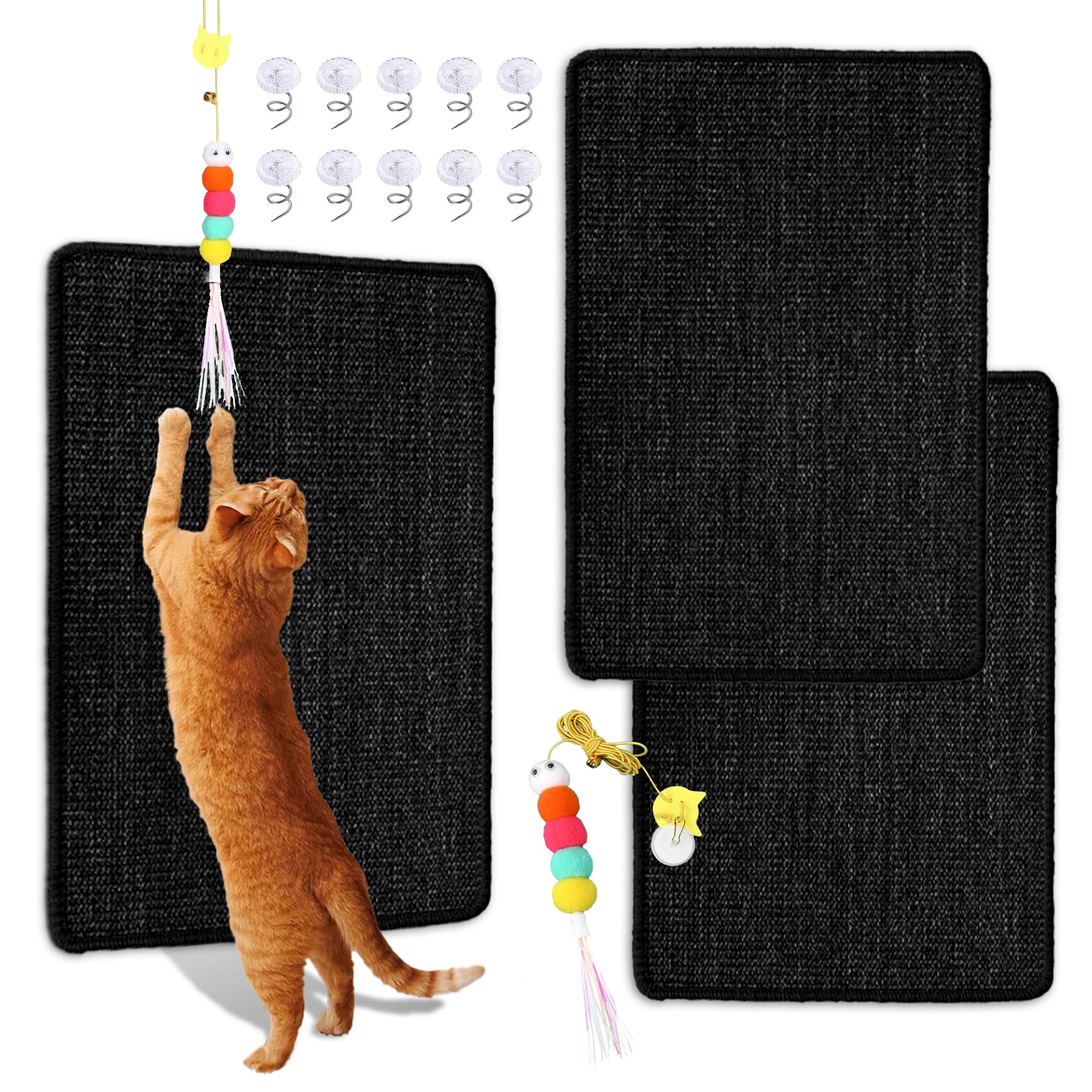 Cat Scratching Mat Sisal, 2 Packs Natural Sisal Fabric 23.6 X 15.8 Cat Scratching Pad With Cute Playing Toy And Spiral Nails
