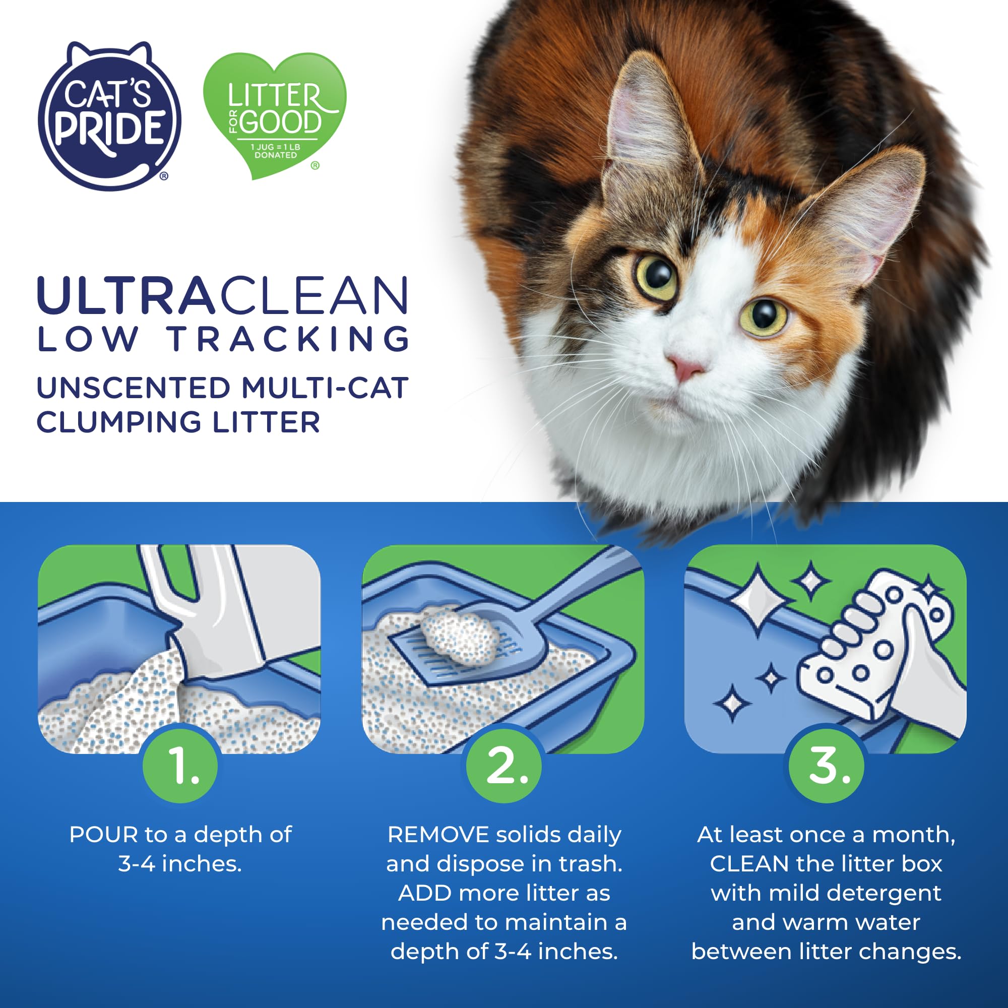 Cat'S Pride Ultraclean Low Tracking Multi-Cat Clumping Litter - Keeps Paws & Home Clean, Up To 10 Days Odor Control, 99% Dust Free, Unscented, 15 Pounds