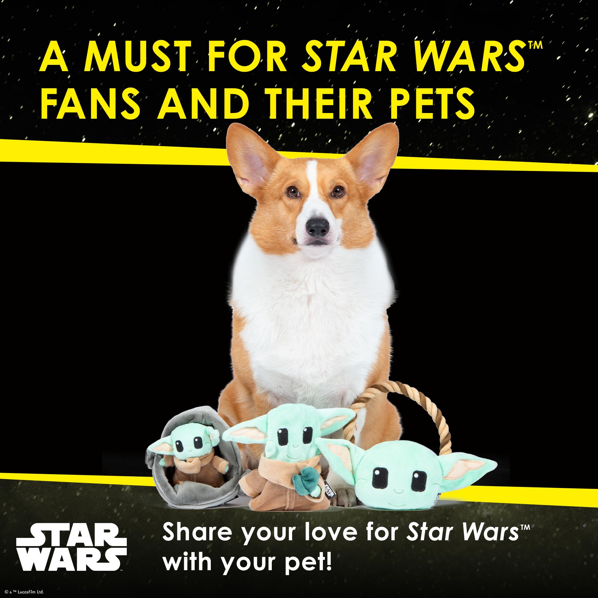 Star Wars For Pets Grogu 3 Piece Collection - Cradle Plush, Flattie, And Rope Ring Dog Toys - Fabric Squeaky Plushes For All Dog