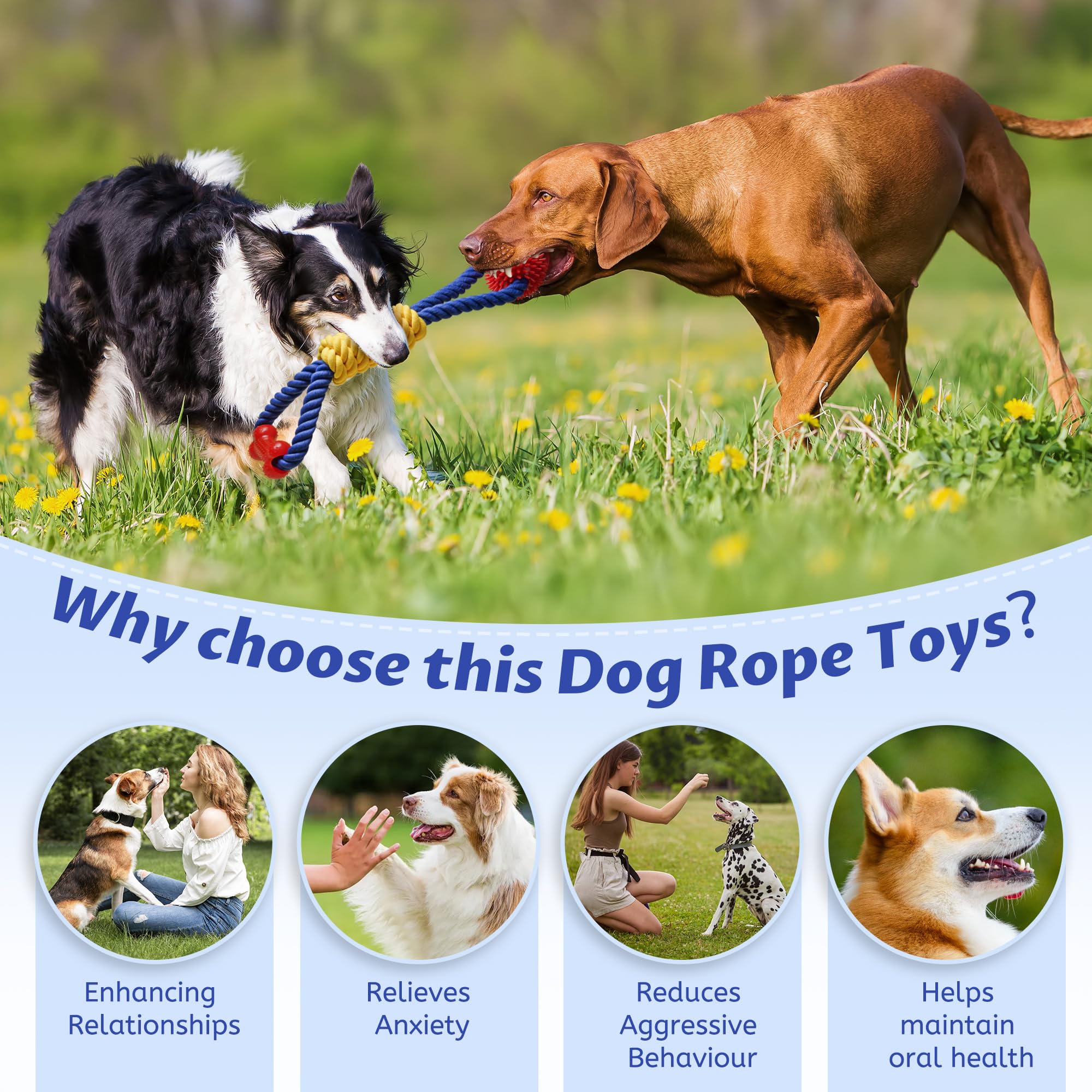 Aitmexcn Interactive Dog Rope Toys Tug Of War, Tough Dog Toys For Large, Medium & Small Dogs, 100% Cotton Chew Toys For Boredom,