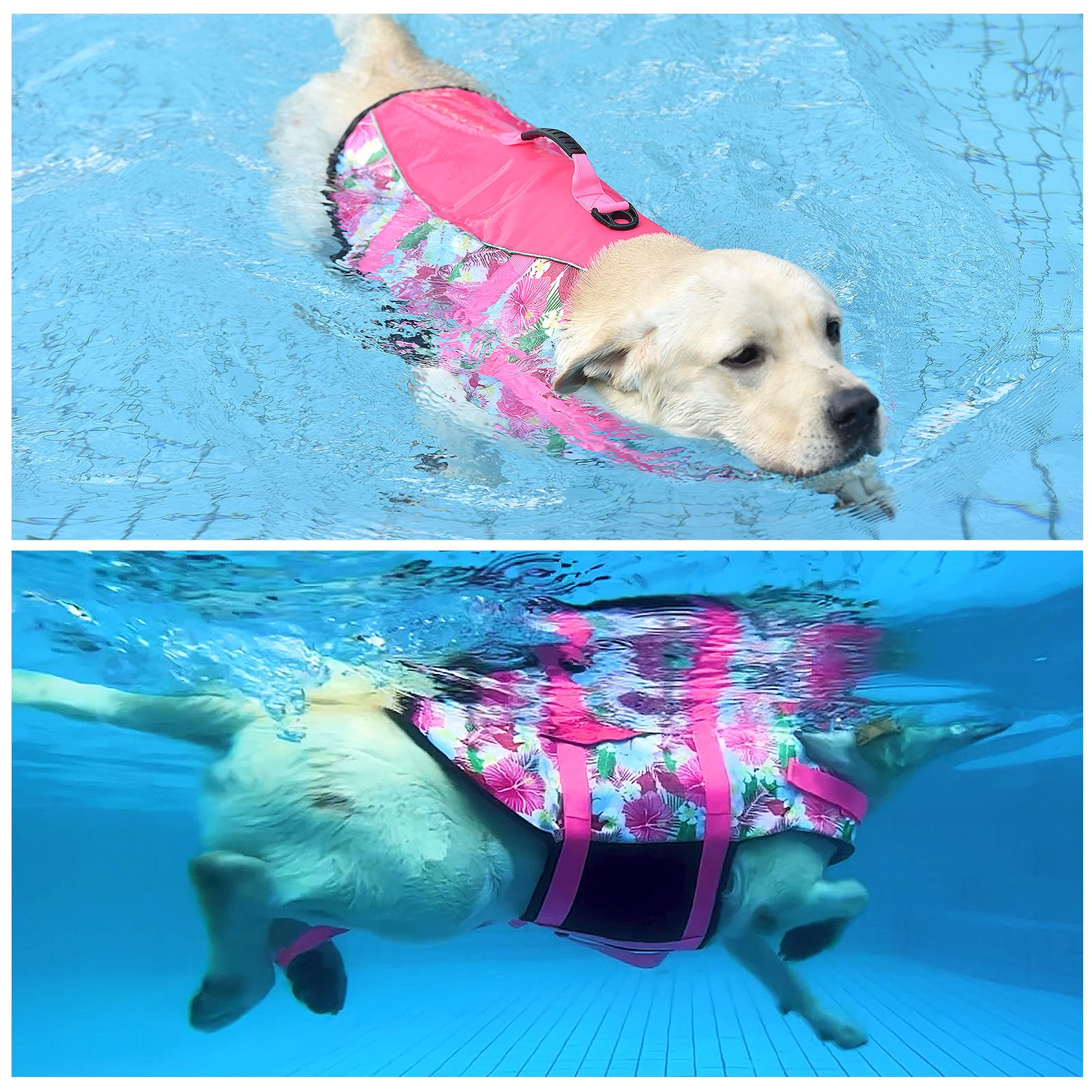 Dog Life Jacket Medium, High Flotation Dog Life Vest For Swimming Boating, Hawaiian Reflective Puppy Swim Vest, Adjustable Safet