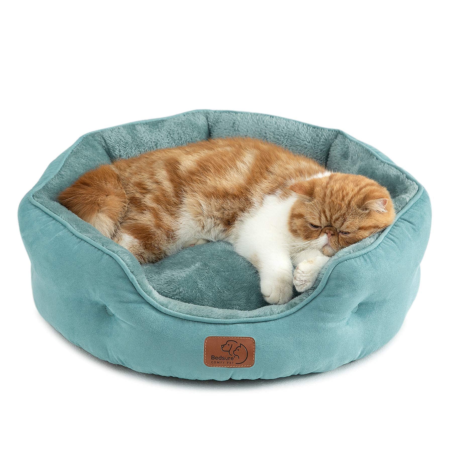 Bedsure Dog Bed - Washable Faux Suede Round Pet Bed for Small Dogs and Cats, 20 Inches, Washed Blue