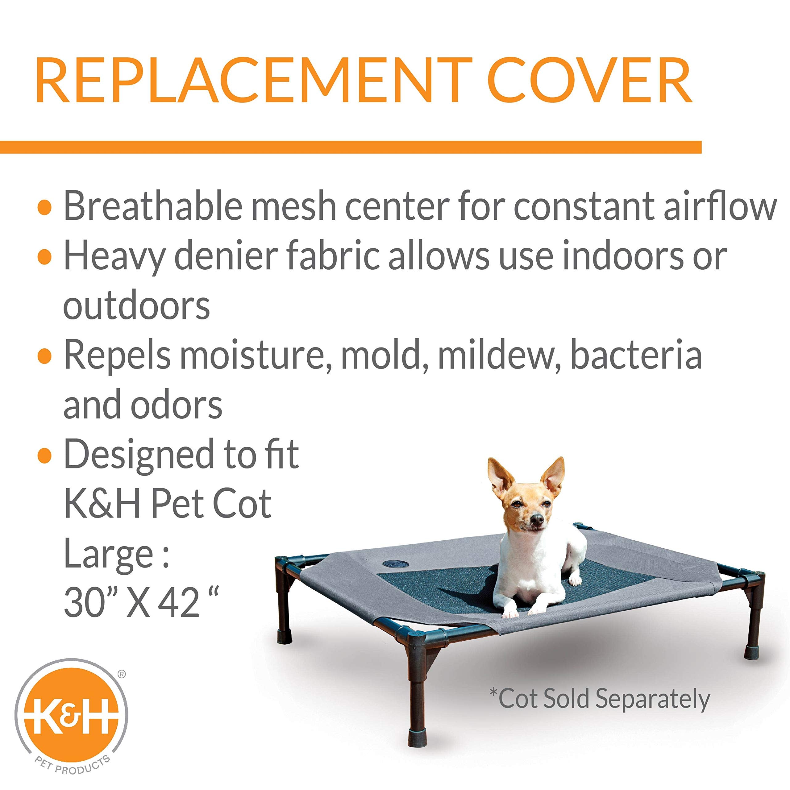 K&H Pet Products Elevated Cooling Outdoor Dog Bed Portable Raised Dog Cot Replacement Cover Only Gray/Black Mesh Large 42 X 30 Inches (Cot Not Included)