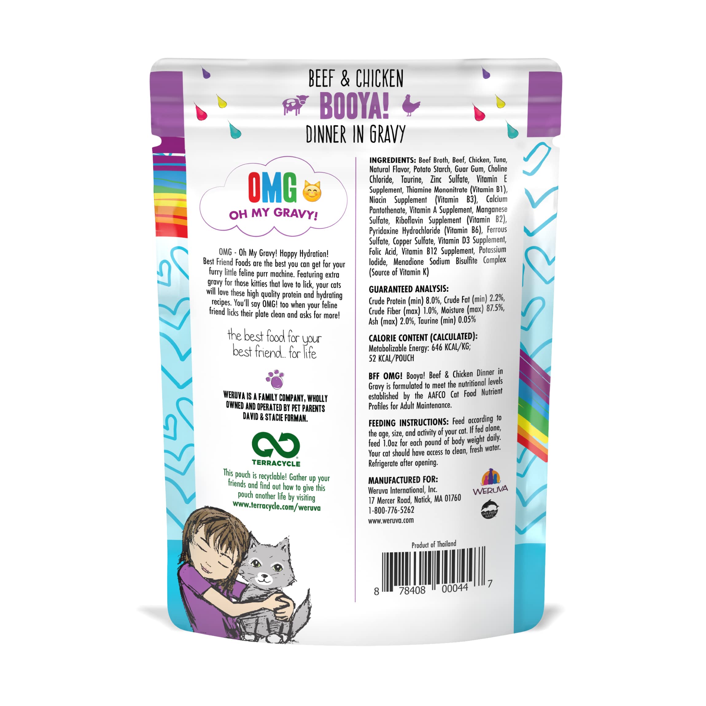 Weruva B.F.F. OMG - Best Feline Friend Oh My Gravy!, Booya! Beef & Chicken in Gravy Cat Food, 2.8oz Pouch (Pack of 12)