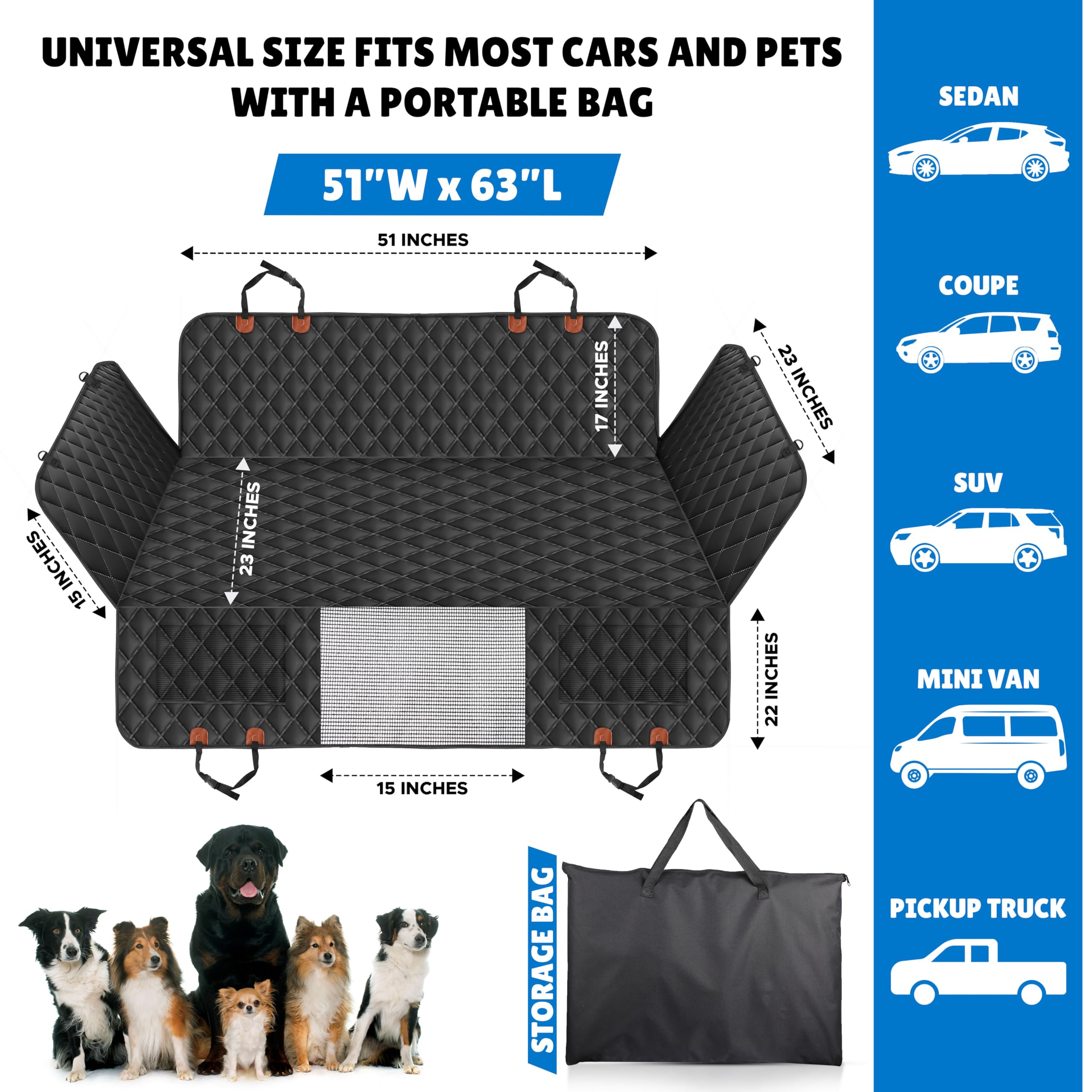 Econour Hard Bottom Back Seat Extender For Dogs | Holds 400 Lbs Fits Sedan, Suv And Truck | Waterproof Backseat Cover For Dogs I