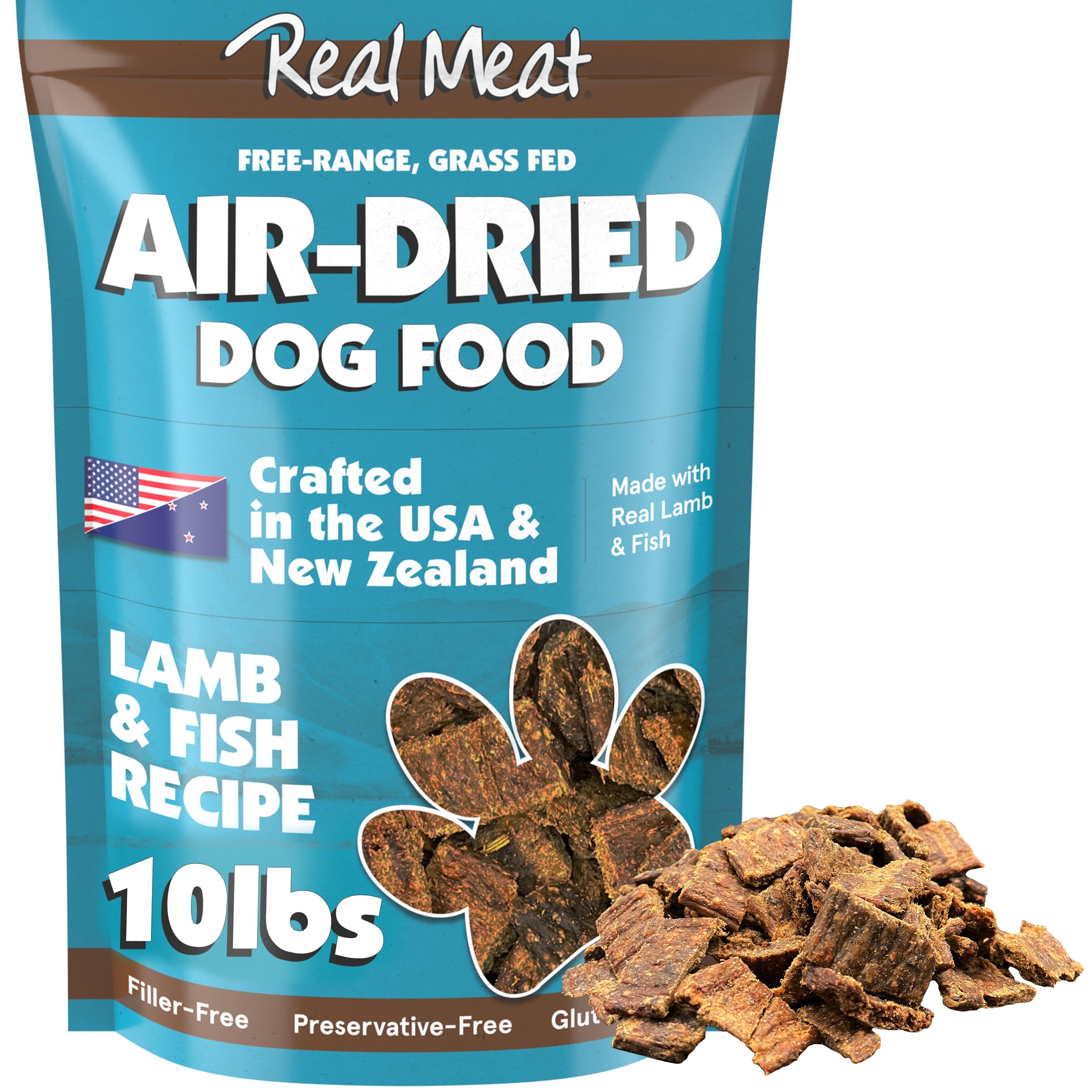 Real Meat Air Dried Dog Food w/ Real Lamb & Fish - 10lb Bag of Grain-Free Real Meat Dog Food Sourced from Free-Range Lamb & Ocea