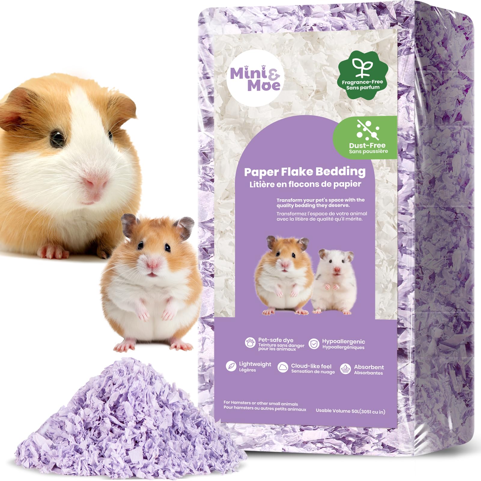 Mini&Moe Hamster Bedding 25 Liters: Dust-Free And Odor Control Moisture Absorbent Natural Paper Small Pet Bedding - For Guinea P