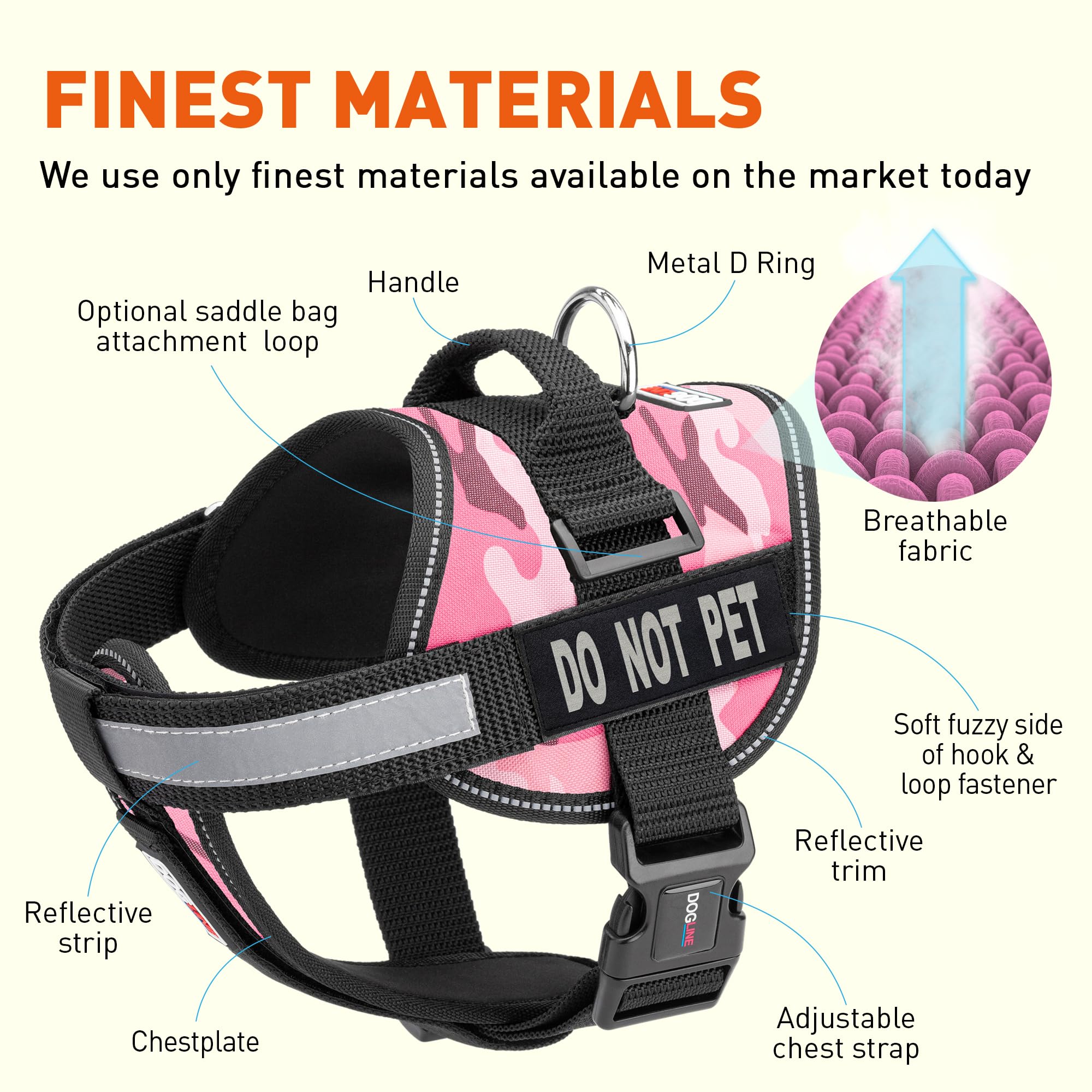 Dogline Unimax Multi-Purpose Pink Camo Vest Harness For Dogs And Removable Do Not Pet Patches Patches