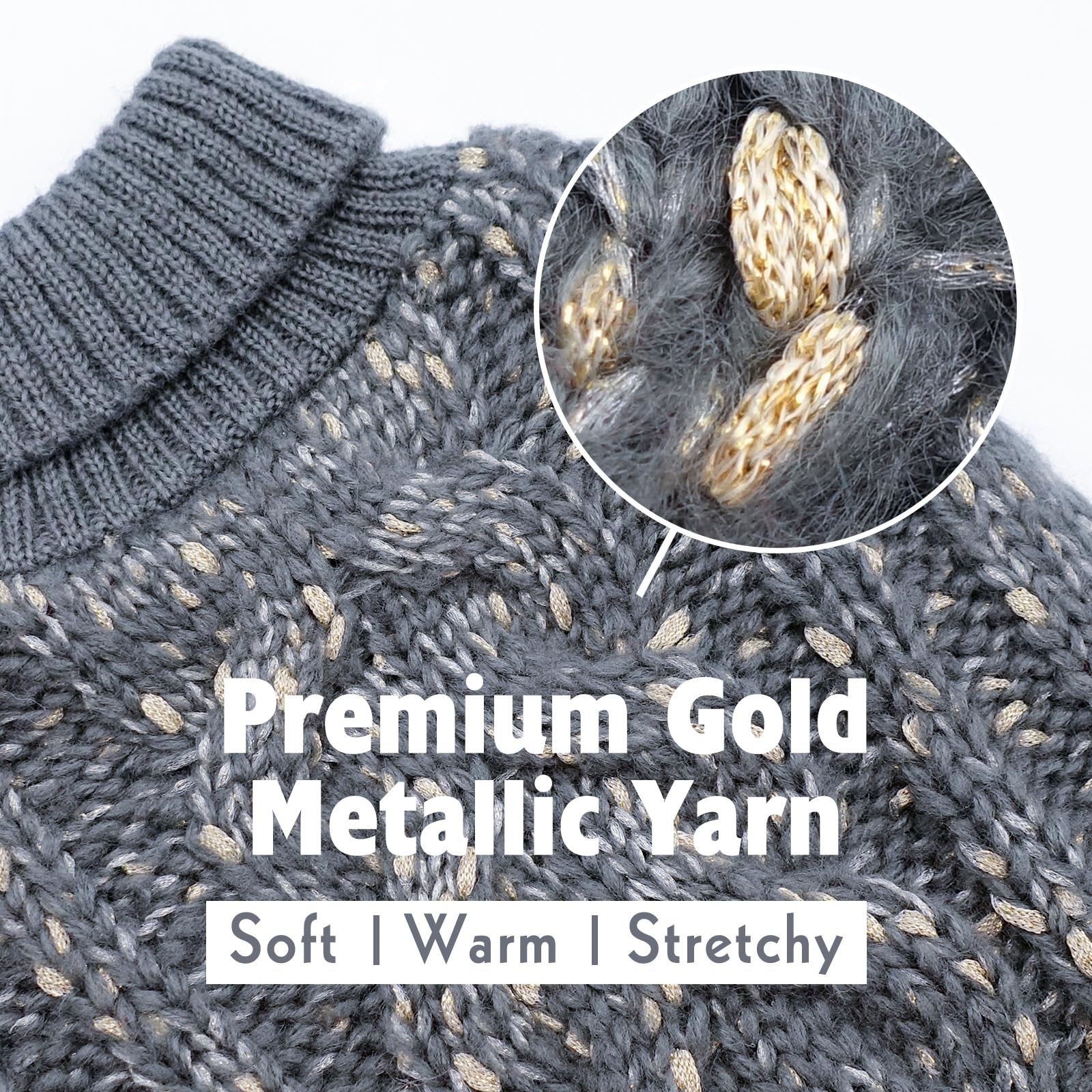 Kyeese Dog Sweater For Small Medium Dogs Knit Pullover Doggie Sweater Warm Pet Sweater For Fall Winter With Golden Yarn Decors Grey