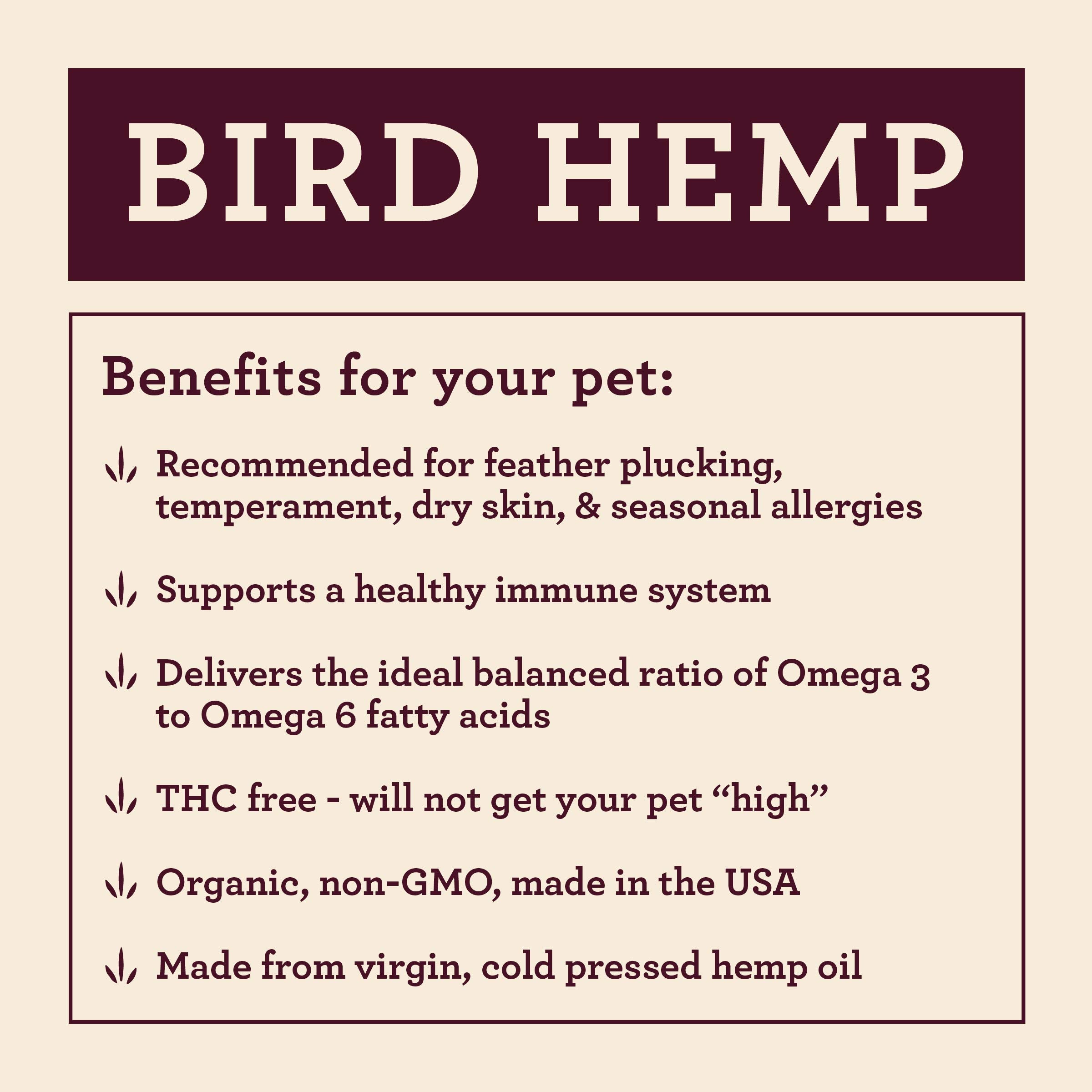 Hemp Well Organic Hemp Oil for Birds – 2oz, Supports Health, Reduces Feather Plucking & Destructive Behavior, Immune Support, Relaxation