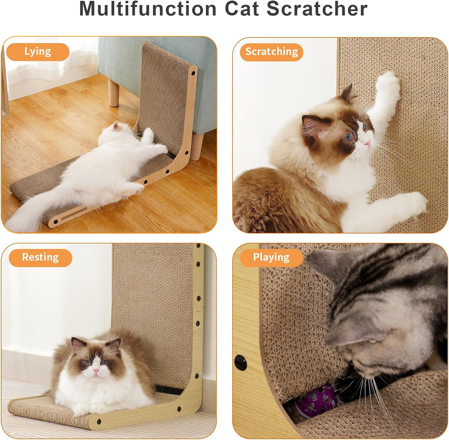 L Shape Cat Scratcher, 2Pack - 23.6 Inch Cat Scratchers For Indoor Cats, Protecting Furniture Cat Scratch Pad, Cardboard Cat Scr