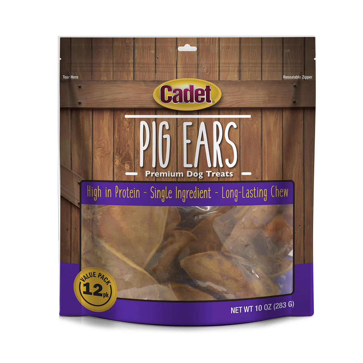 Cadet Natural Pig Ears For Dogs, Long Lasting & Natural Chew Treats For Dogs, 12 Count