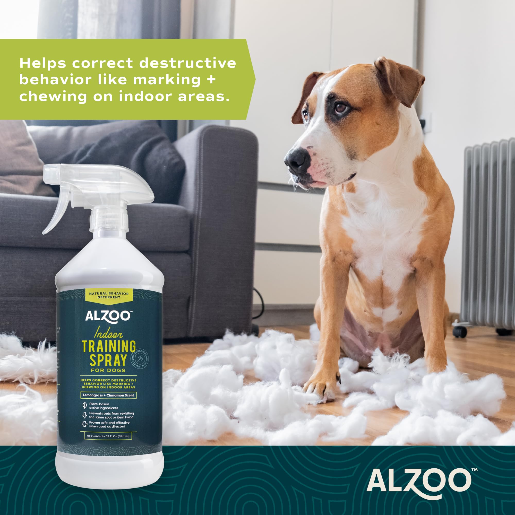 Alzoo Indoor Training Spray For Dogs, Helps Correct Destructive Behavior Like Marking & Chewing On Indoor Areas, 100% Plant-Base