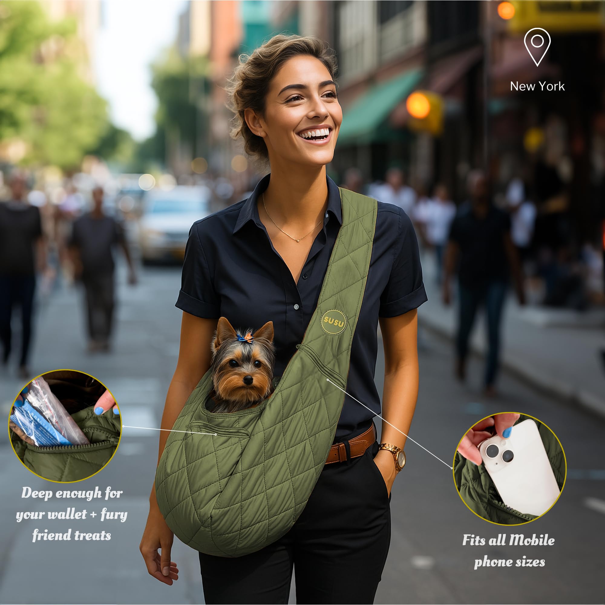 Susu Pet Co. Cat & Dog Carrier Sling - Hands-Free Puppy Sling, Cat Pouch For Small Pets Up To 10 Lbs; Parachute-Grade Nylon, 4 P