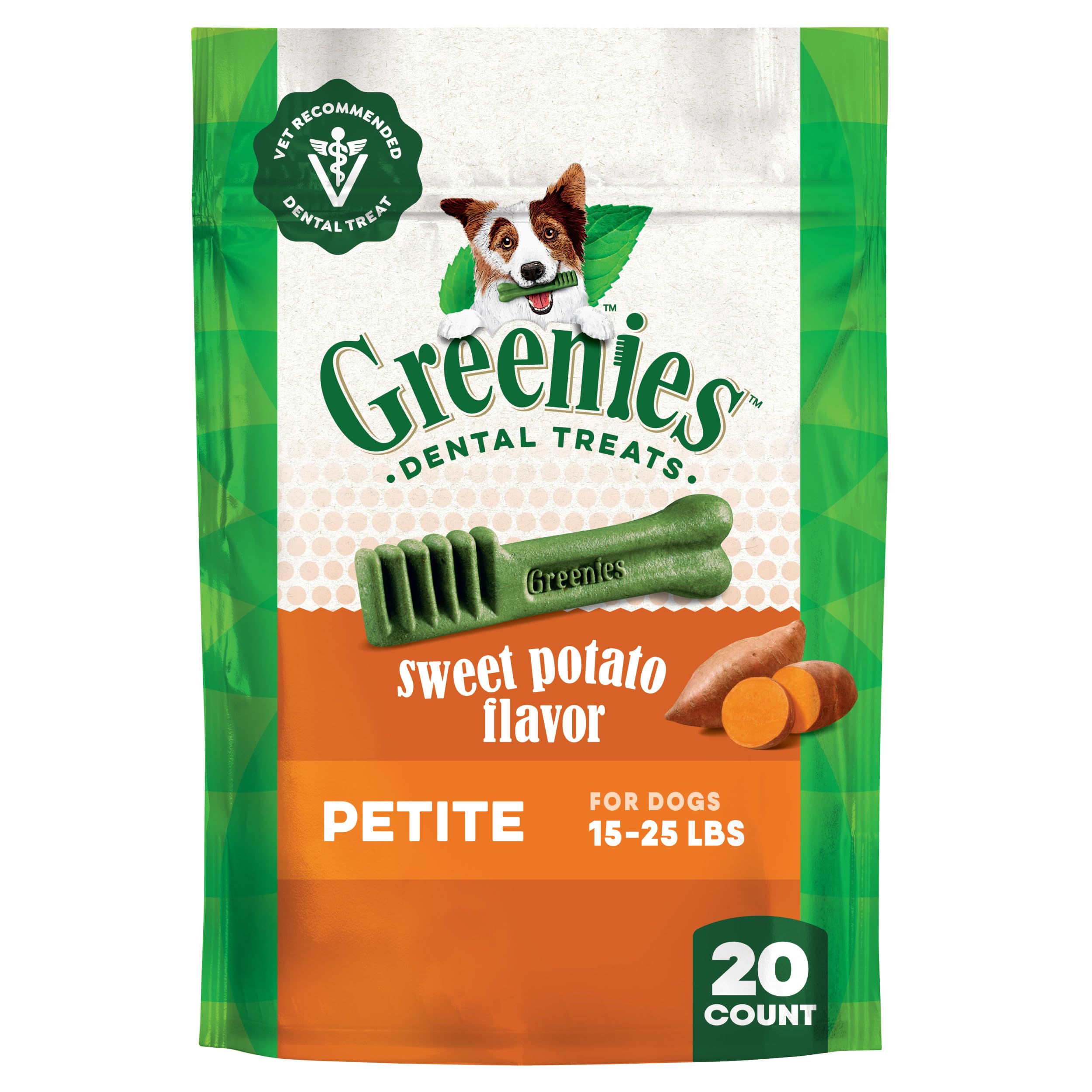 Greenies Petite Dental Dog Treats, Sweet Potato Flavor, 12 oz. Pouch (20 Treats)