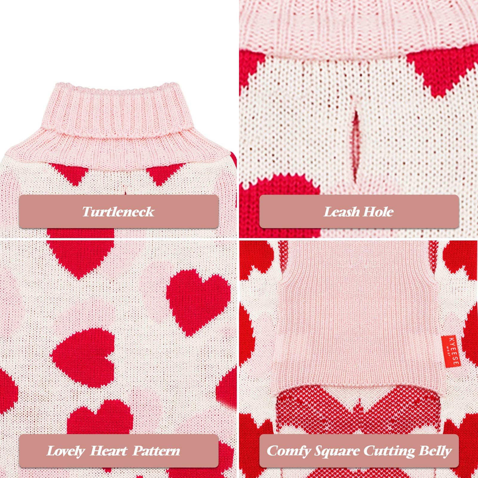 KYEESE Valentine Dog Sweater for Small Dogs, Red Heart Design, Leash Hole, Size S