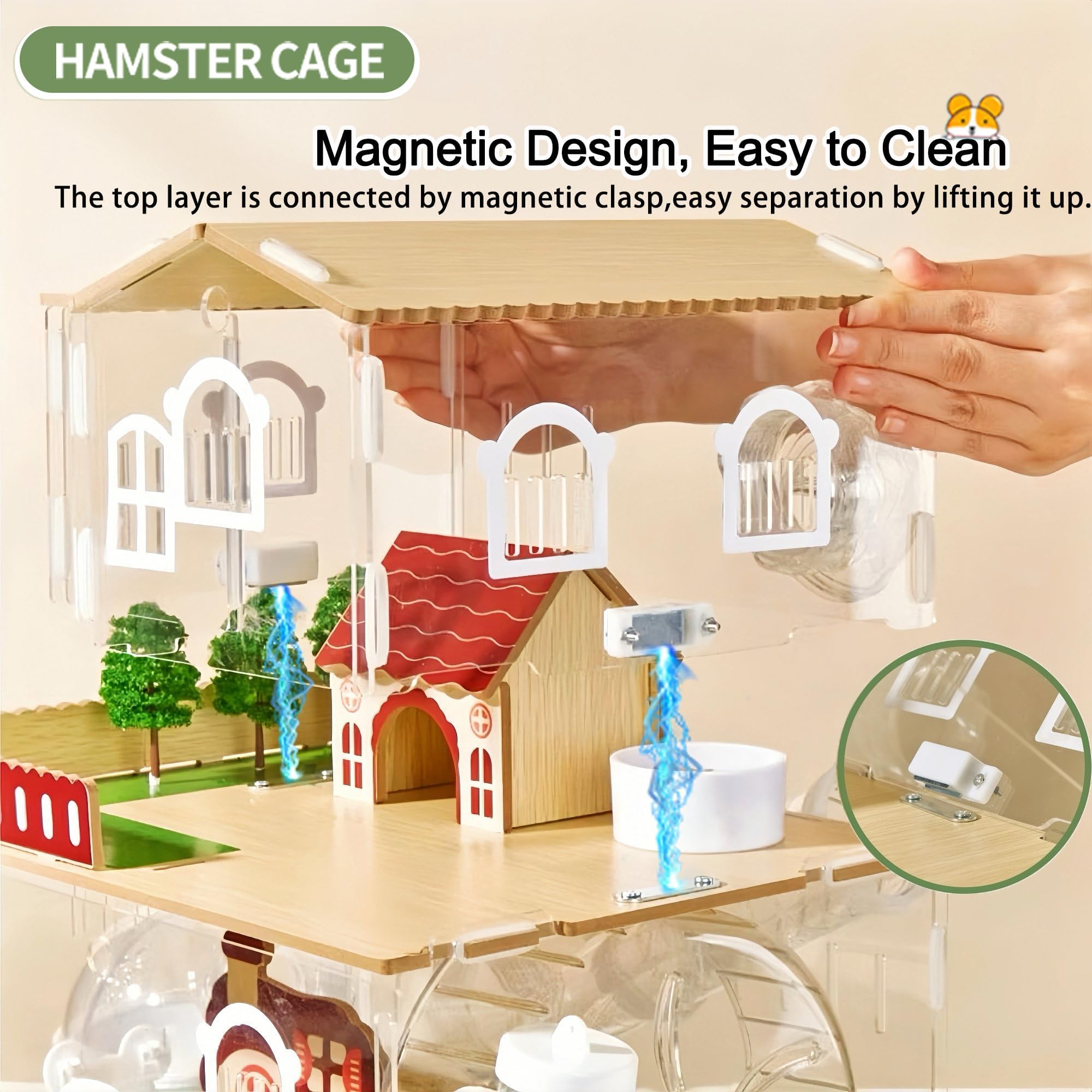 17 In 1 Clear Acrylic Hamster Cage With All Accessories,13.5''L* 10''W* 21''H Dwarf Hamster Cage,Magnetic Connection Small Hamst