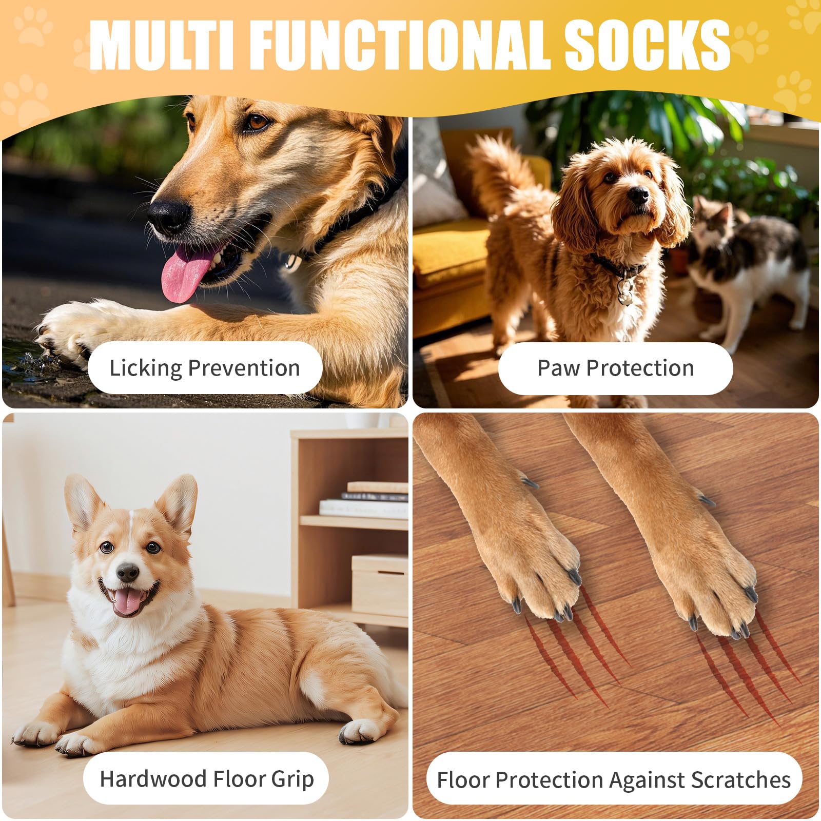 2 Pairs Of Dog Socks To Prevent Licking Paws, Double Sides Non-Slip Dog Boots & Paw Protectors, Paw Socks With Grippers For Seni