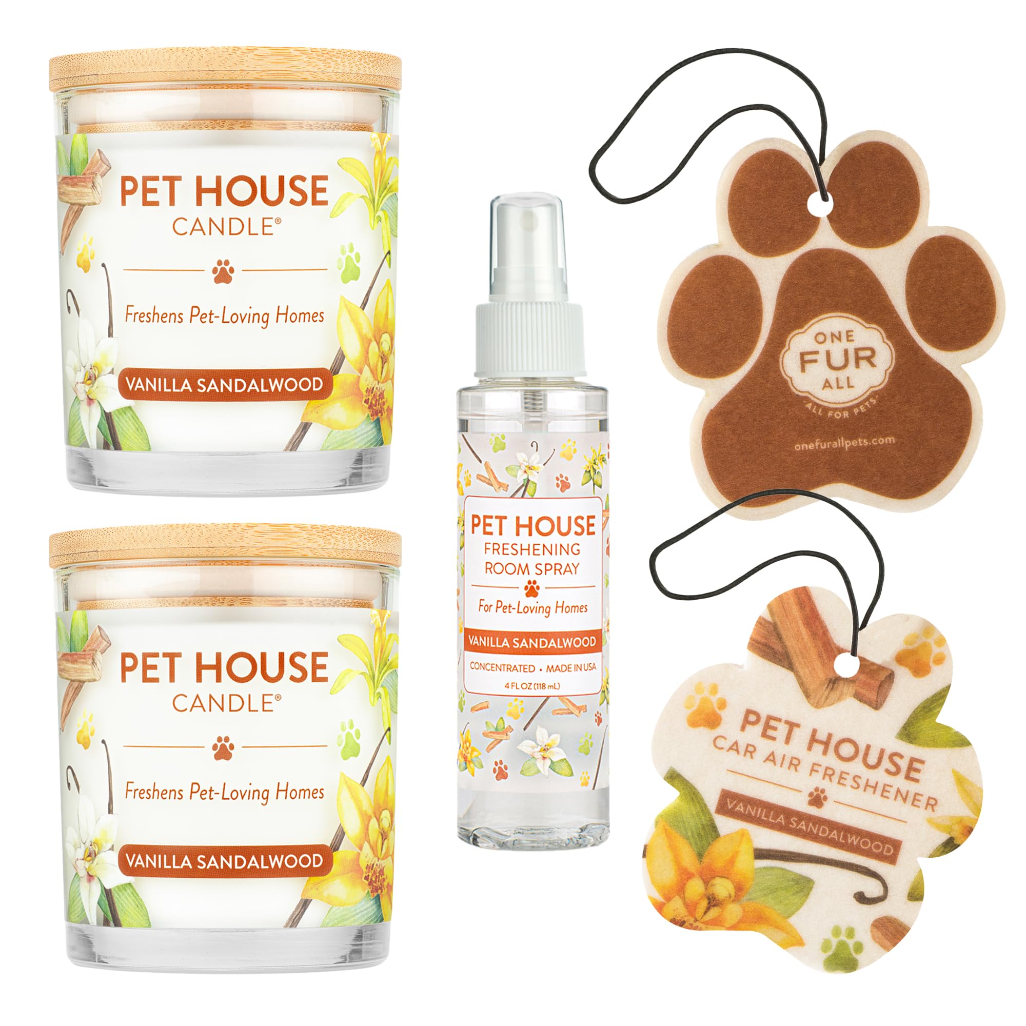 One Fur All Value Pack, Scented Pet Friendly Candles, Room Spray And Car Air Fresheners, Long Lasting Pet Odor Solutions For Hom
