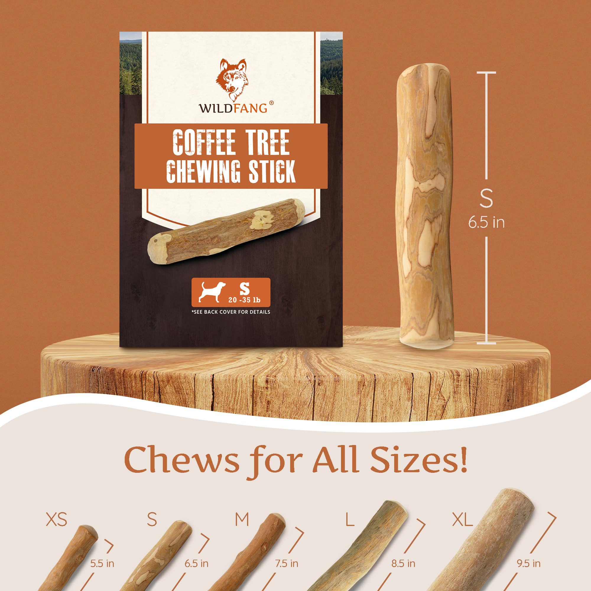 Wildfang Coffee Wood Dog Chew Small - Natural Chewing Stick for Dogs, Chewing Bone for Dogs Muscle Training (Size S)