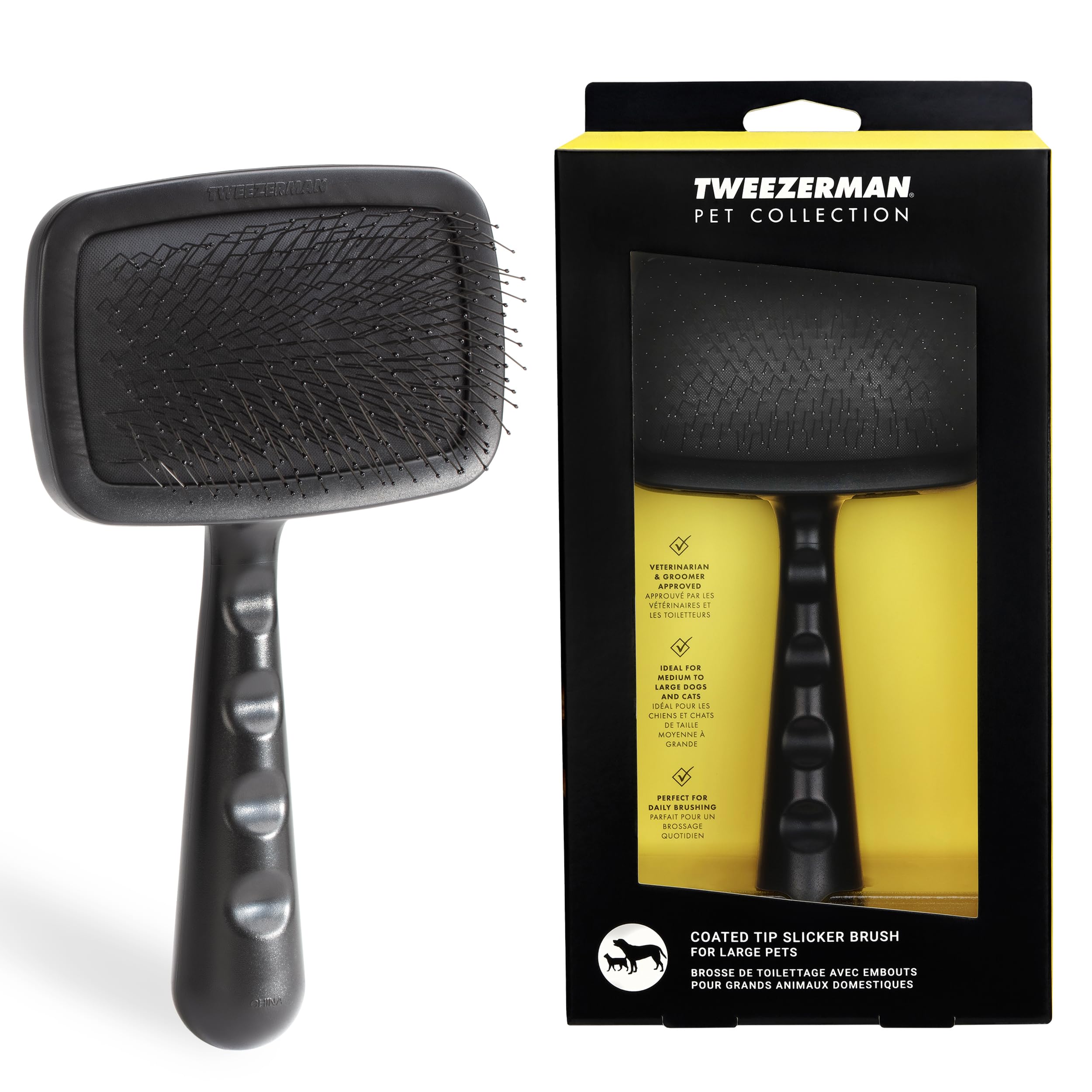 Tweezerman Dog And Cat Slicker Brush For Large Pets, Grooming Brush With Coated Bristles To Prevent Scratching And Ergonomic Han