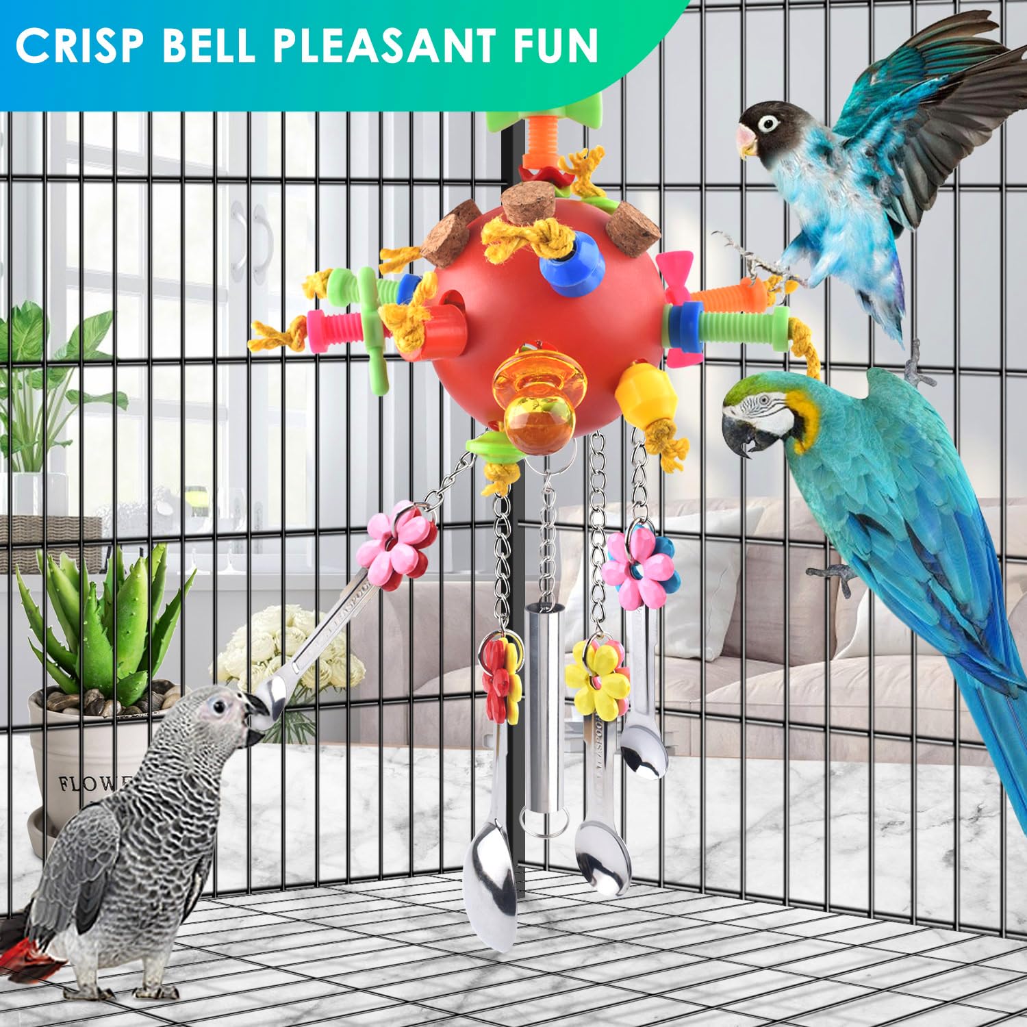 KATUMO Parrot Toys, Bird Spoons Colored Chew Toys Parrot Cage Toys for Amazon Parrot, African Grey, Conure, Caique, Quaker, Smal