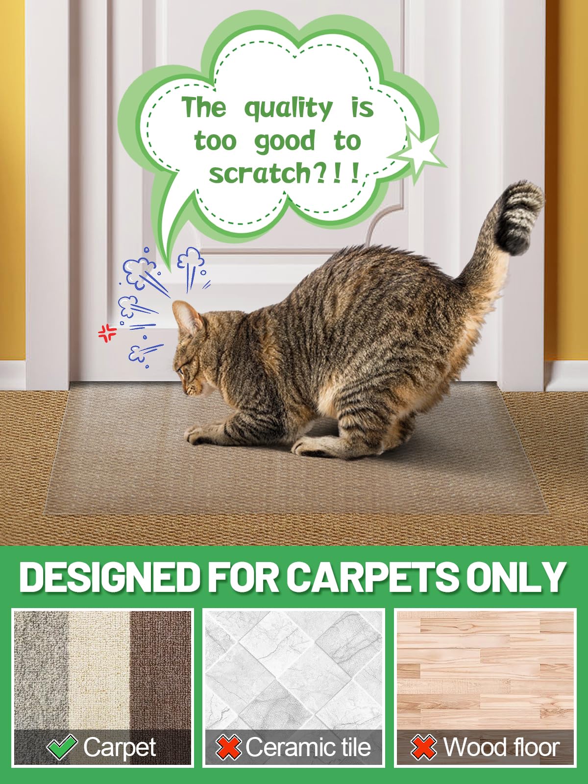 3.9Ft(L) Carpet Protector For Pets - Anti-Slip Cat Carpet Protector, Scratch Resistant Pets Scratch Stopper, Easy To Cut Floor Runner Under Doorway To Prevent Tearing For Cat Owner Gifts