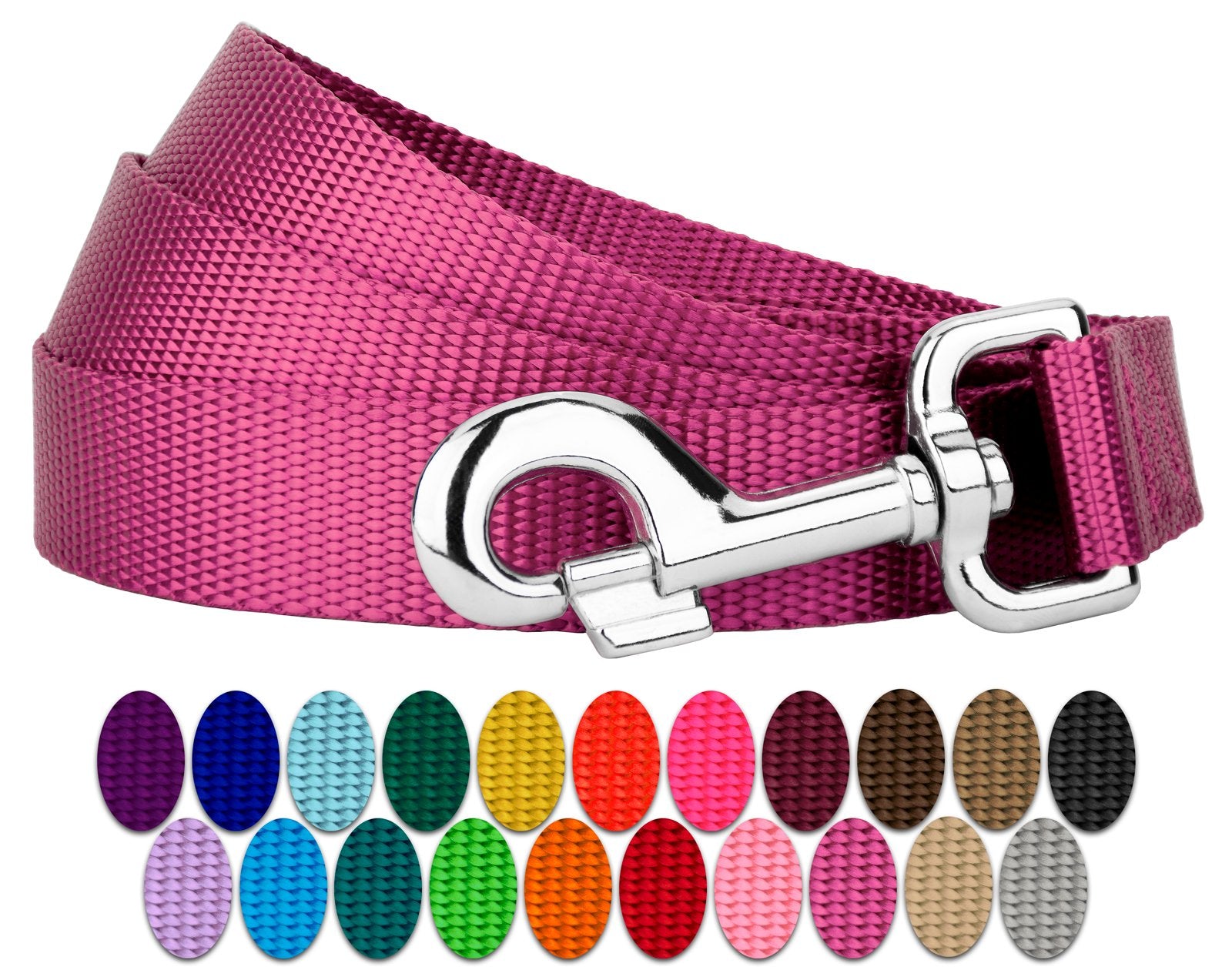 Country Brook Petz - 1 Inch Solid Color Nylon Dog Leash - Durable Clip - Soft Handle (1 Inch Wide, 6 Foot, Rose)