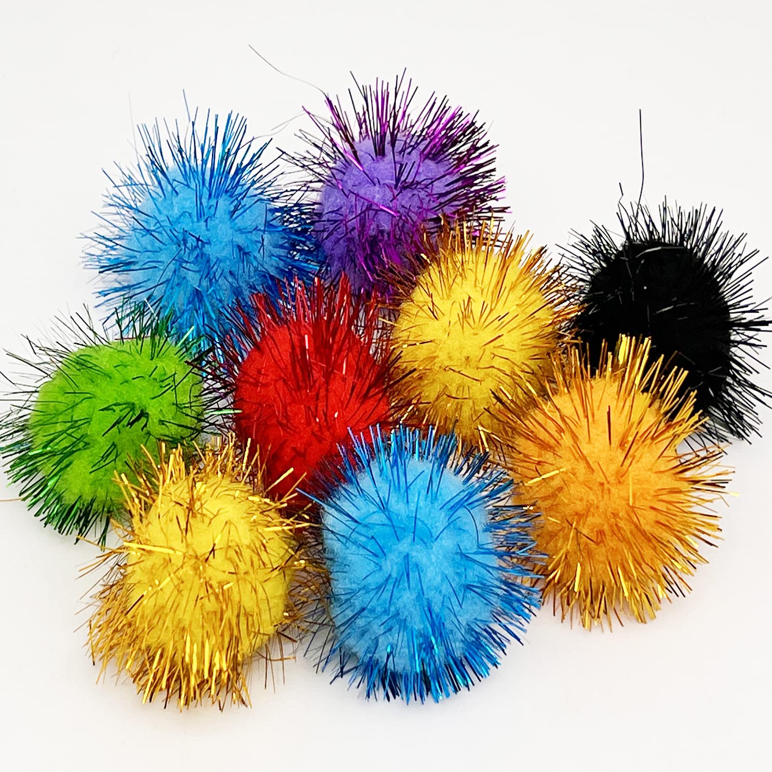 Myyzmy 24 Pcs Cat Balls Toys, 1.8 Inch Sparkle Balls, Tinsel Glitter Pom Pom Balls Cat'S Favorite Toys, Random Color