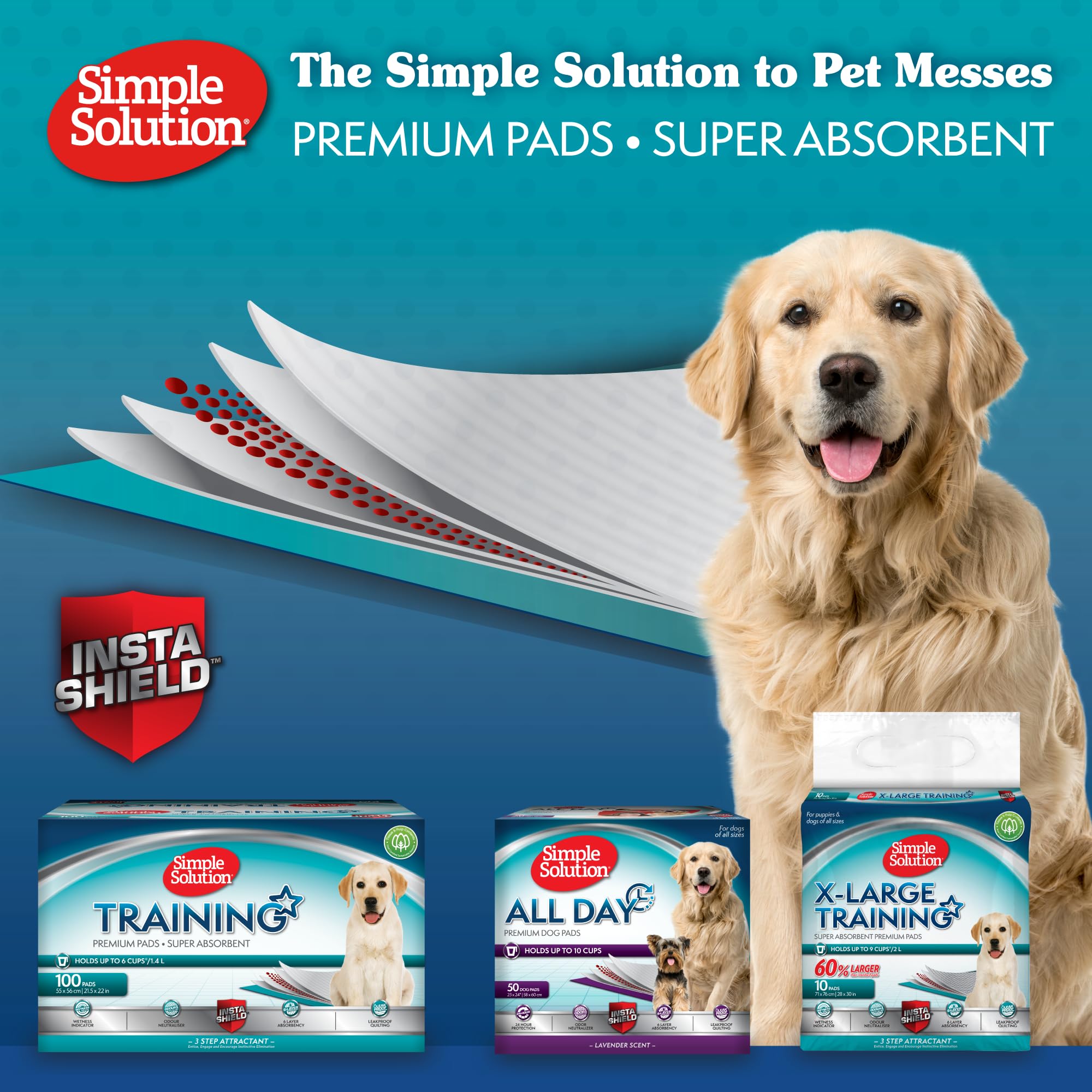 Simple Solution All Day Pee Pads for Dogs, Puppy Potty Training, Leak Proof Dog Pads, Pet Pee Pad, Disposable Puppy Pad, Lavende