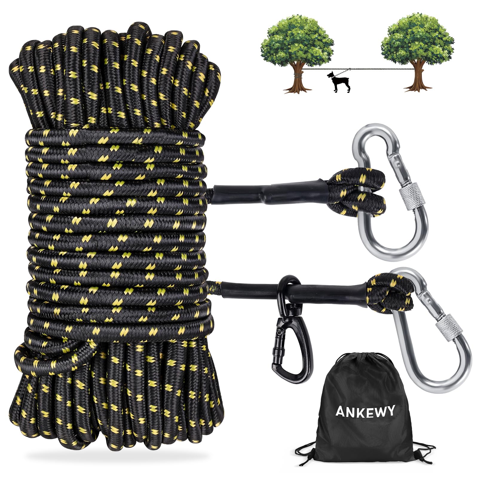 Dog Tie Out Cable For Camping 75Ft, Dog Runner For Yard Hold Up To 350Lbs, Portable Dog Camping Essentials For Outside