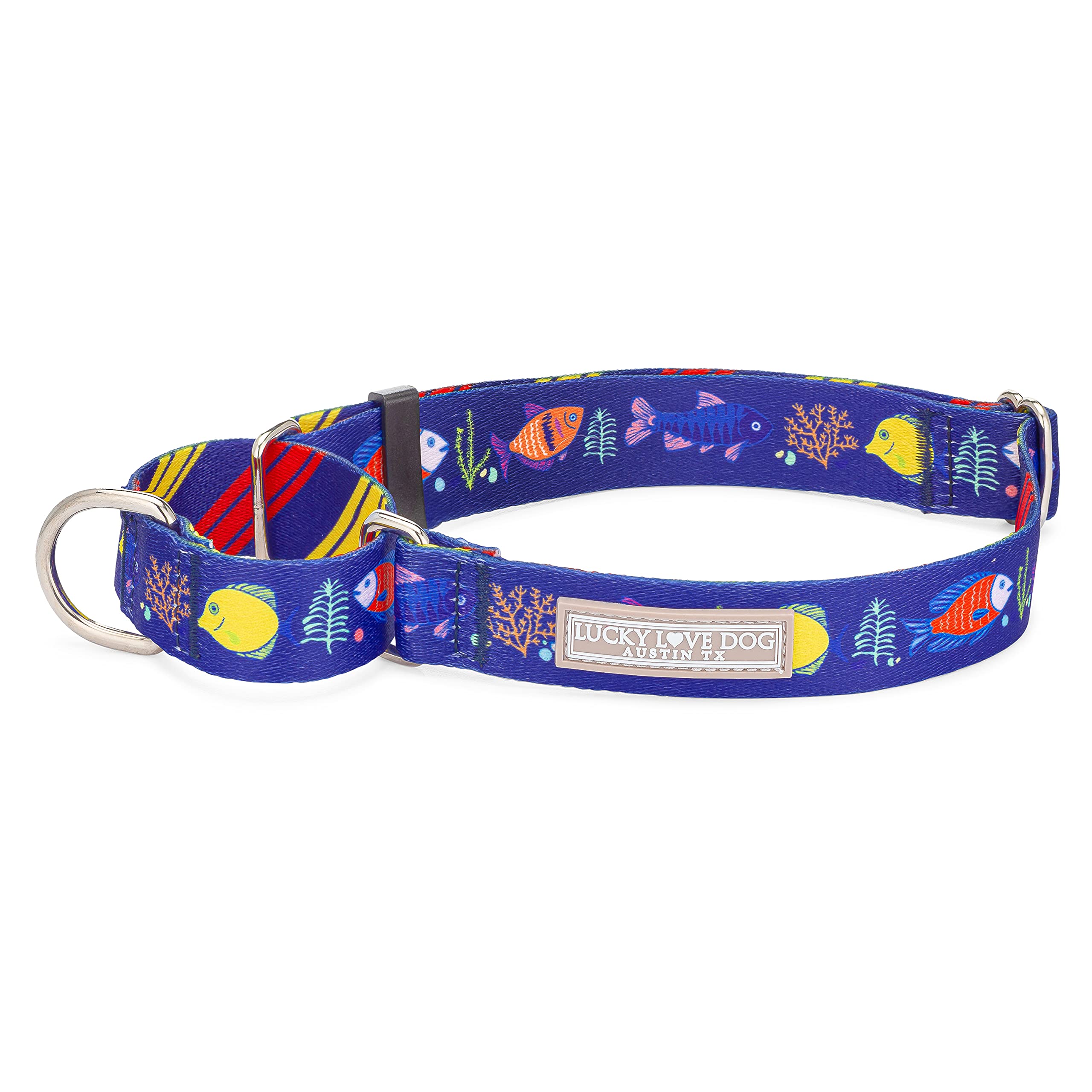 Lucky Love Dog Martingale Collar, Blue Color No Slip Collars For Large Dogs, Tropical Fish Pattern Martingale Collar, Great For 