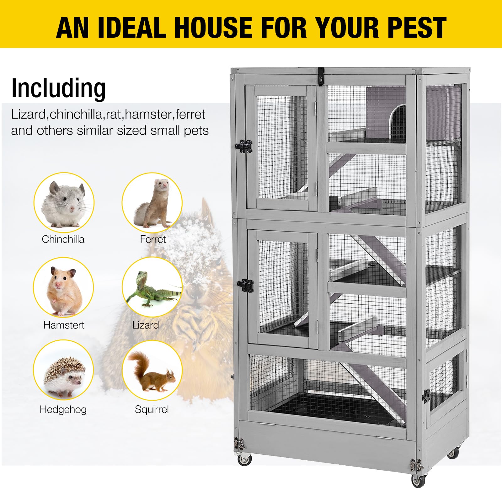 Aivituvin Ferret Cage Large Chinchilla Cage Rat Habitat 5 Levels For Chinchilla,Lizard,Squirrel, Chameleon,Gerbil And Other Small Animal,Prevent Escape