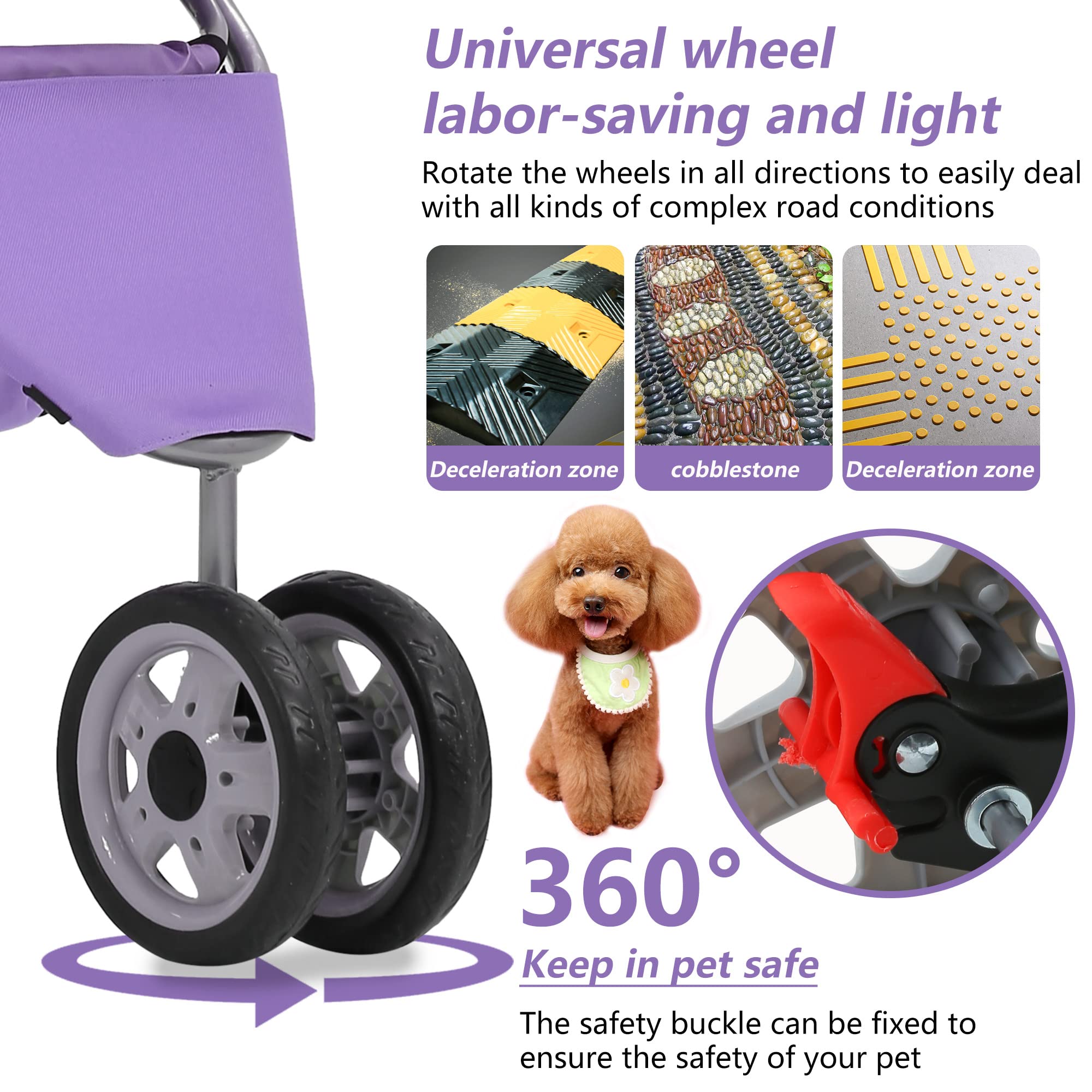 Dog Stroller,Travel Folding Pet Stroller for Small Medium Dog Cat Jogger Stroller with Storage Basket Removable Cup Holders (Pur