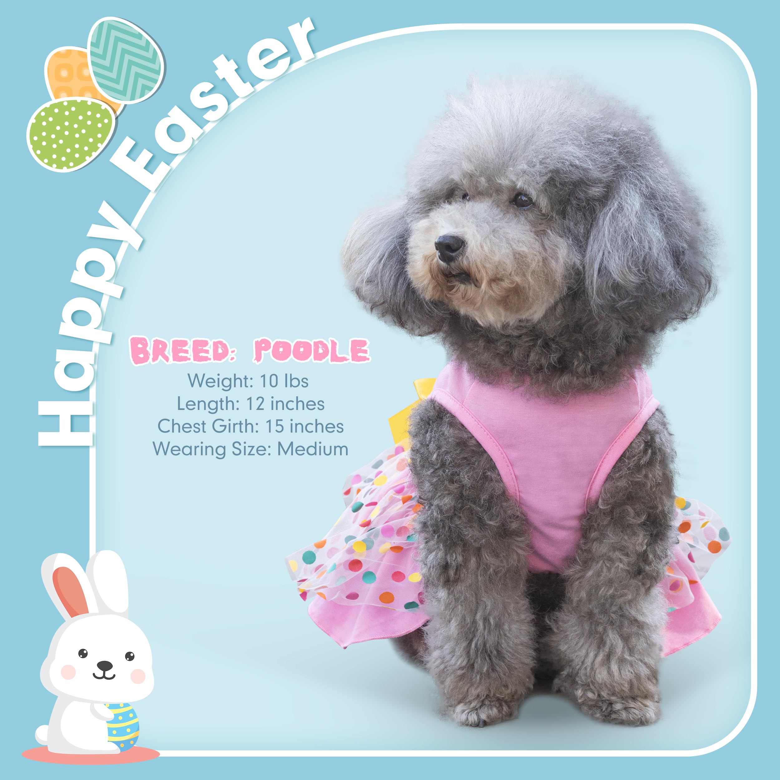 Cyeollo Easter Day Dog Dress Holiday Outfit Dog Clothes Girl Skirt Bunny Egg Print Tulle Doggie Dresses For Medium Large Dogs Pe