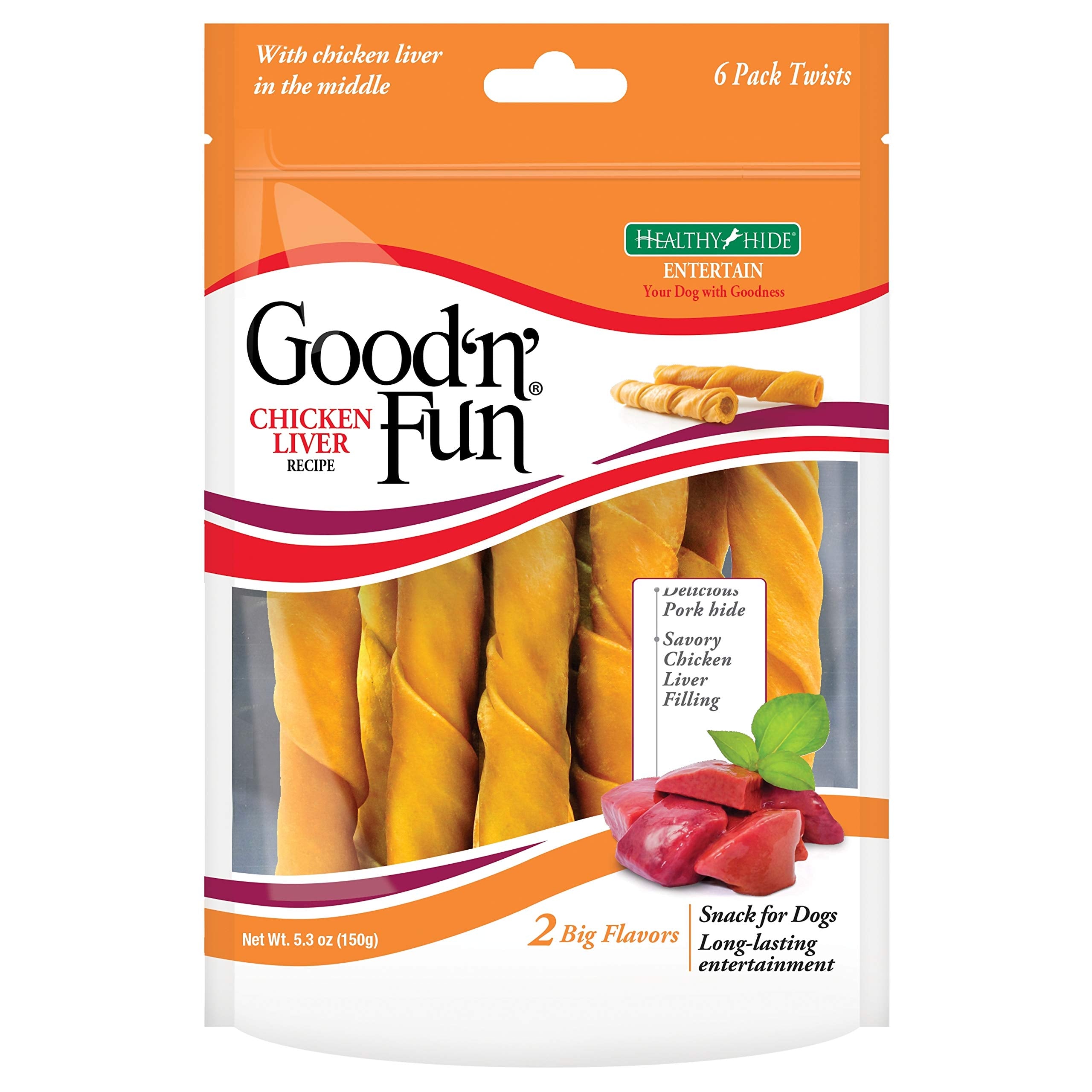 GOOD N FUN Rawhide Twists, Chicken Liver Recipe, 6-Count