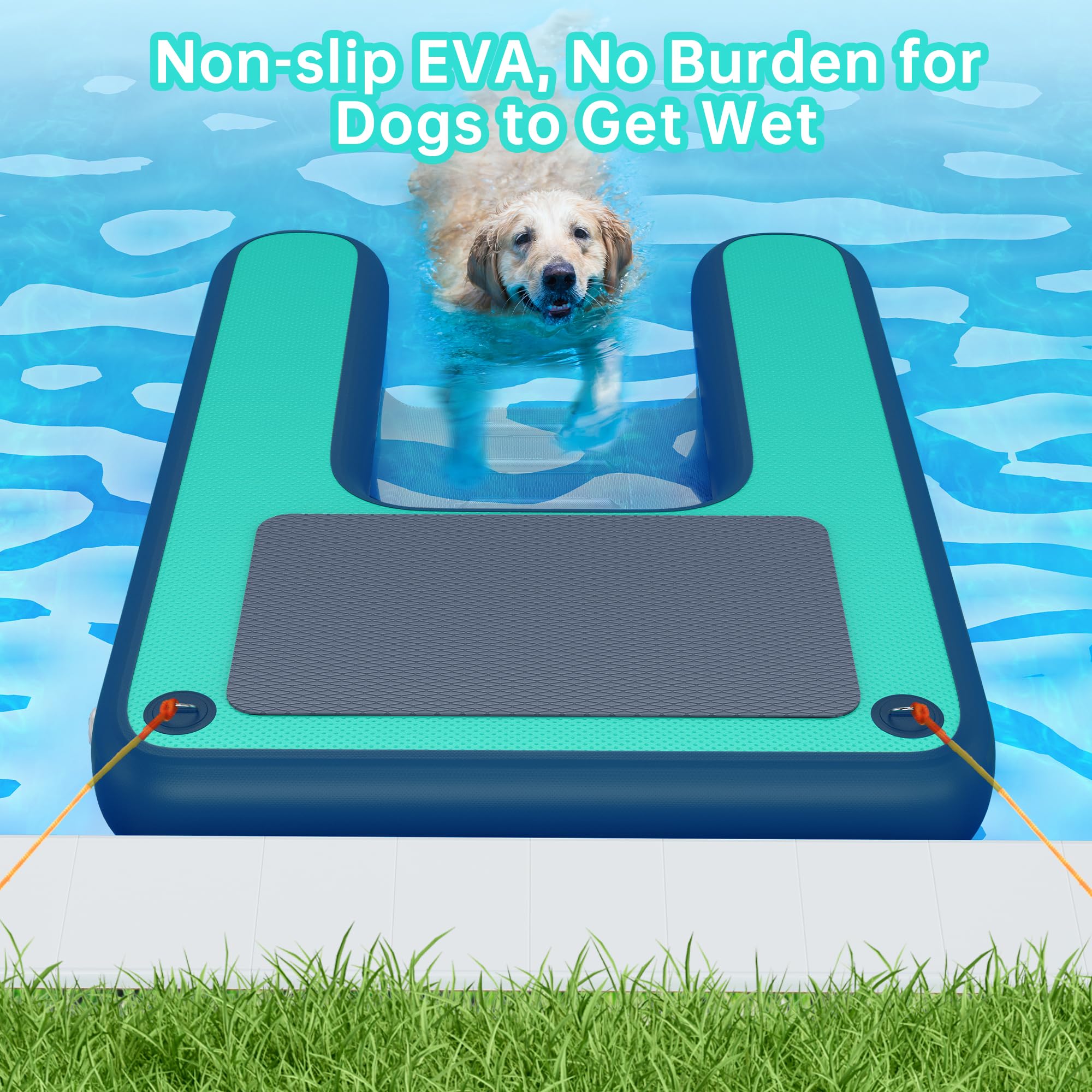 Vebesyet Inflatable Dog Water Ramp, Dog Floats Ramp Ladder For Pools, Boats, Docks, Sea And Lake, Non-Slip Eva 4Ft X 3.3Ft Platf