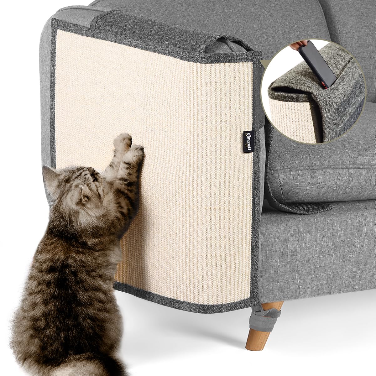 Natuya Cat Scratch Furniture Protector - Large Sisal Cat Scratching Mat For Couch, Arm, Sofa, Corner (Dark Gray, Right)