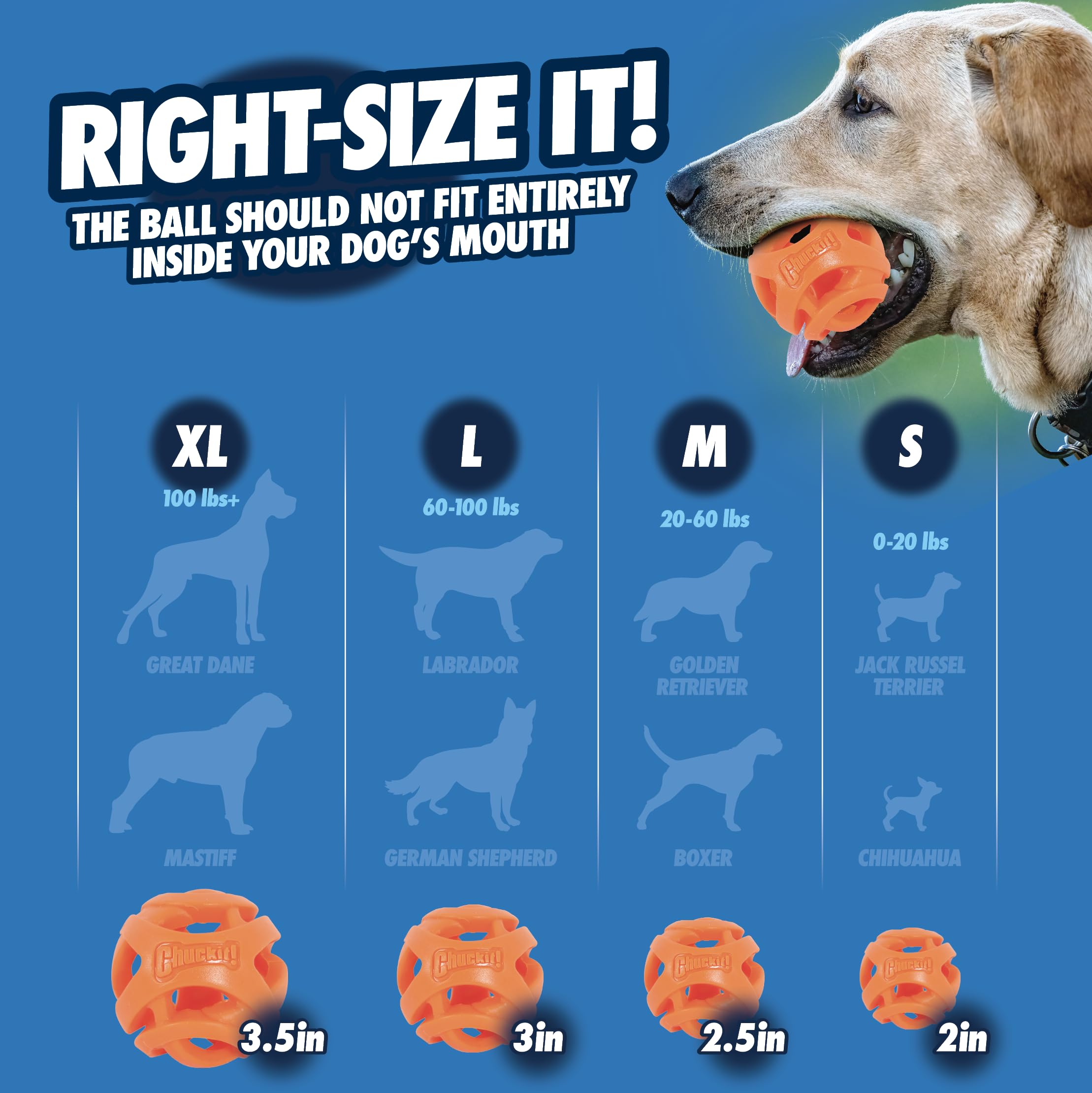 Chuckit! Air Fetch Ball Dog Toy, Extra Large (3.5 Inch Diameter), For Dogs Over 100 Lbs