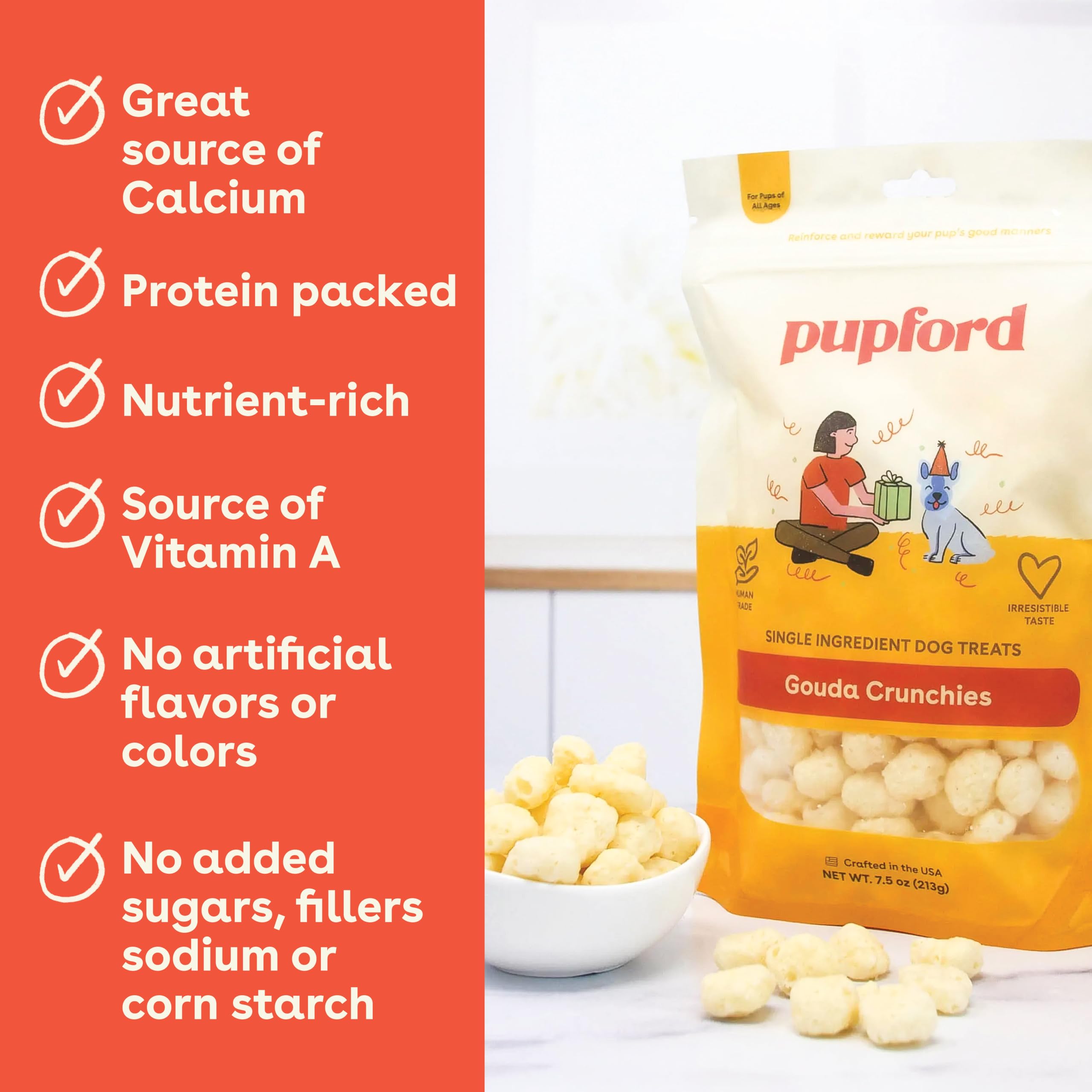 Pupford Cheese Crunchies, All-Natural, Healthy, Freeze Dried, Single-Ingredient Treat for Dogs & Puppies (Gouda, 7.50 oz)